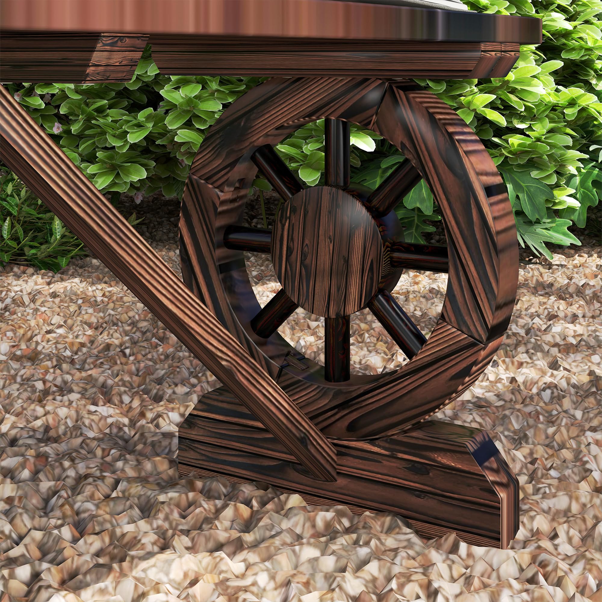 Outsunny Panca da Giardino con Gambe a Ruota di Carro, Panchina da Esterno 2 Posti Stile Rustico con Seduta a Doghe, 120x29x39cm, Marrone