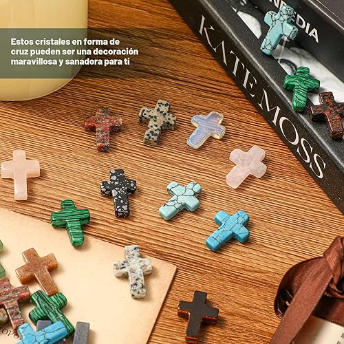 Vista 4 de Nuenen 50 piezas de piedras de cristal de cruz a granel de 1 pulgada, piedras de preocupación naturales en forma de cruz para pared, amuleto