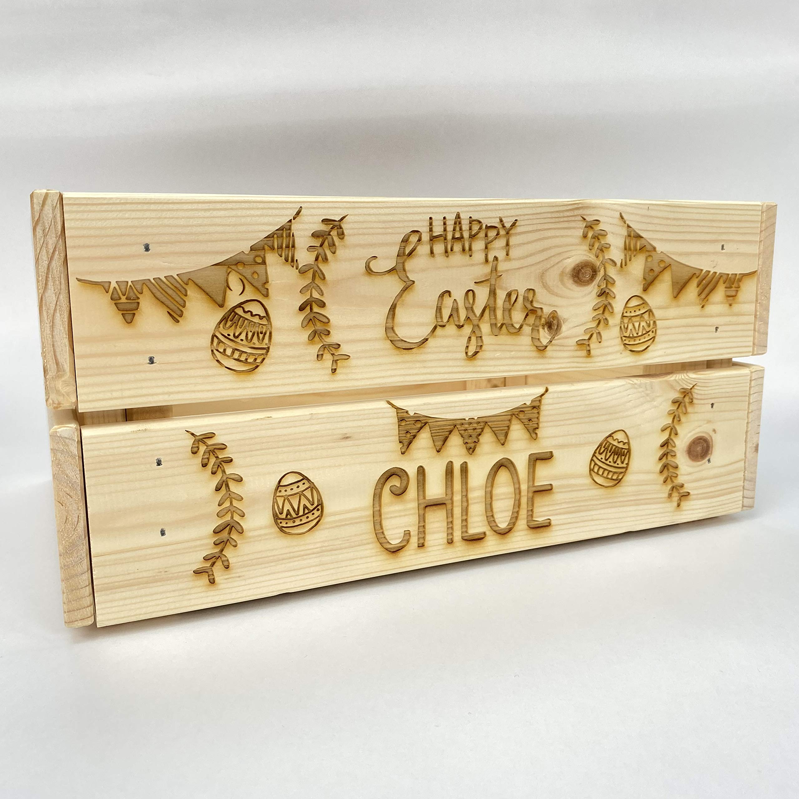 Boys Design 1 Print Maniacs Print Maniacs Personalised Easter Egg Box Solid Wooden Engraved Bunny Hamper Basket Storage Box Crate Gift Kid Girl (, Assembled)