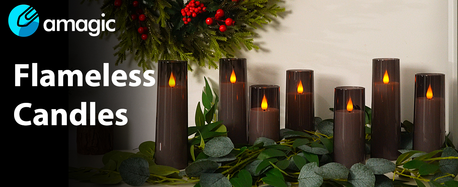 Image of Amagic Grey Flameless Candles with Remote, Flickering Battery Operated Candles with Timer, Acrylic LED Fake Candle for Halloween Home Decor, 3D Wick, D2.2 xH5 5 inch 6 inch 7 inch 8 inch, Set of 5