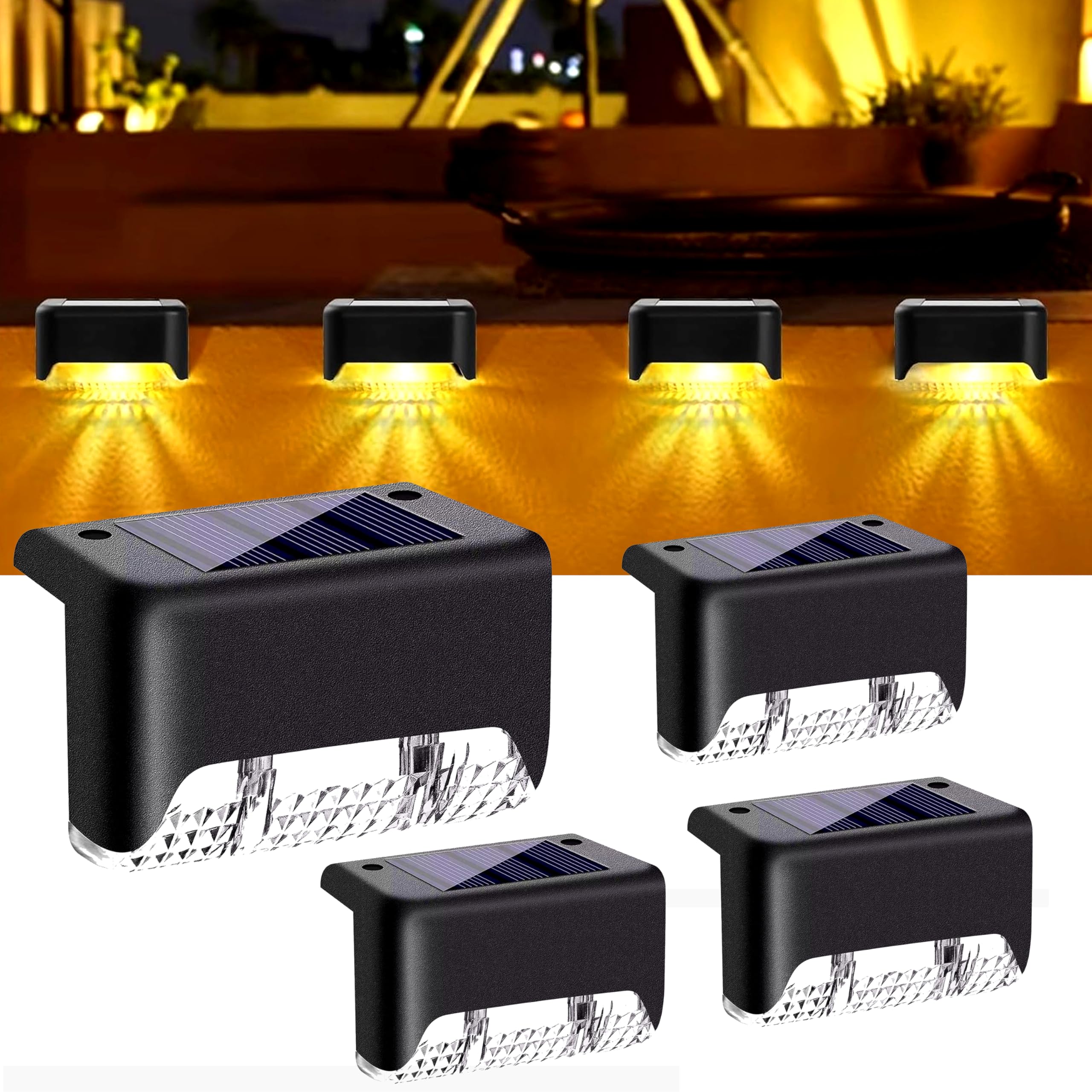 Solar Light Outdoor Garden Home Waterproof Stair Deck Pool Patio Fence Gate Yard Floor Step Railing Window Balcony Sunlight Pathway (4, Standard)