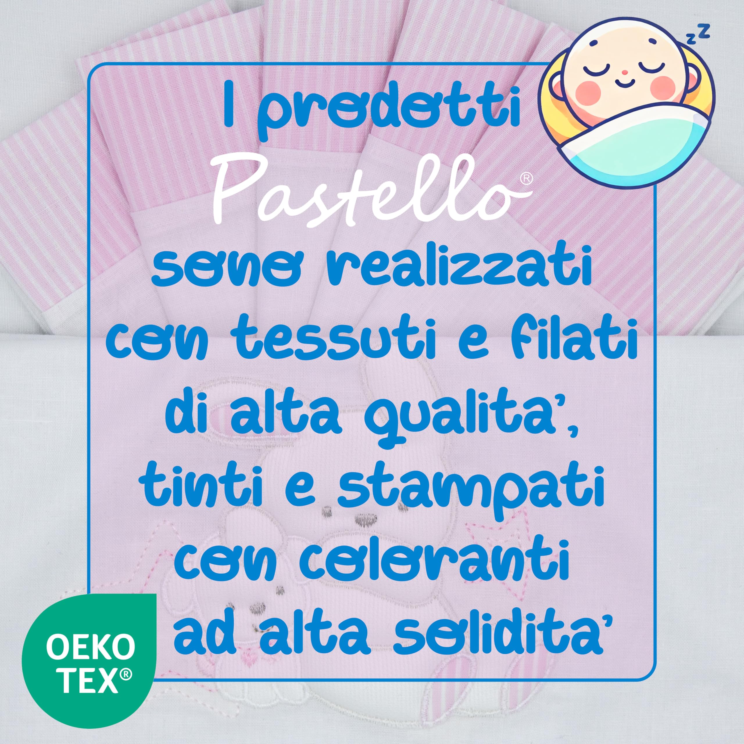 PASTELLO - Coordinato Carrozzina 3 Pezzi, 100% Cotone per Neonati, Completo Lenzuola con Ricamo (Art. LC1F, ROSA)
