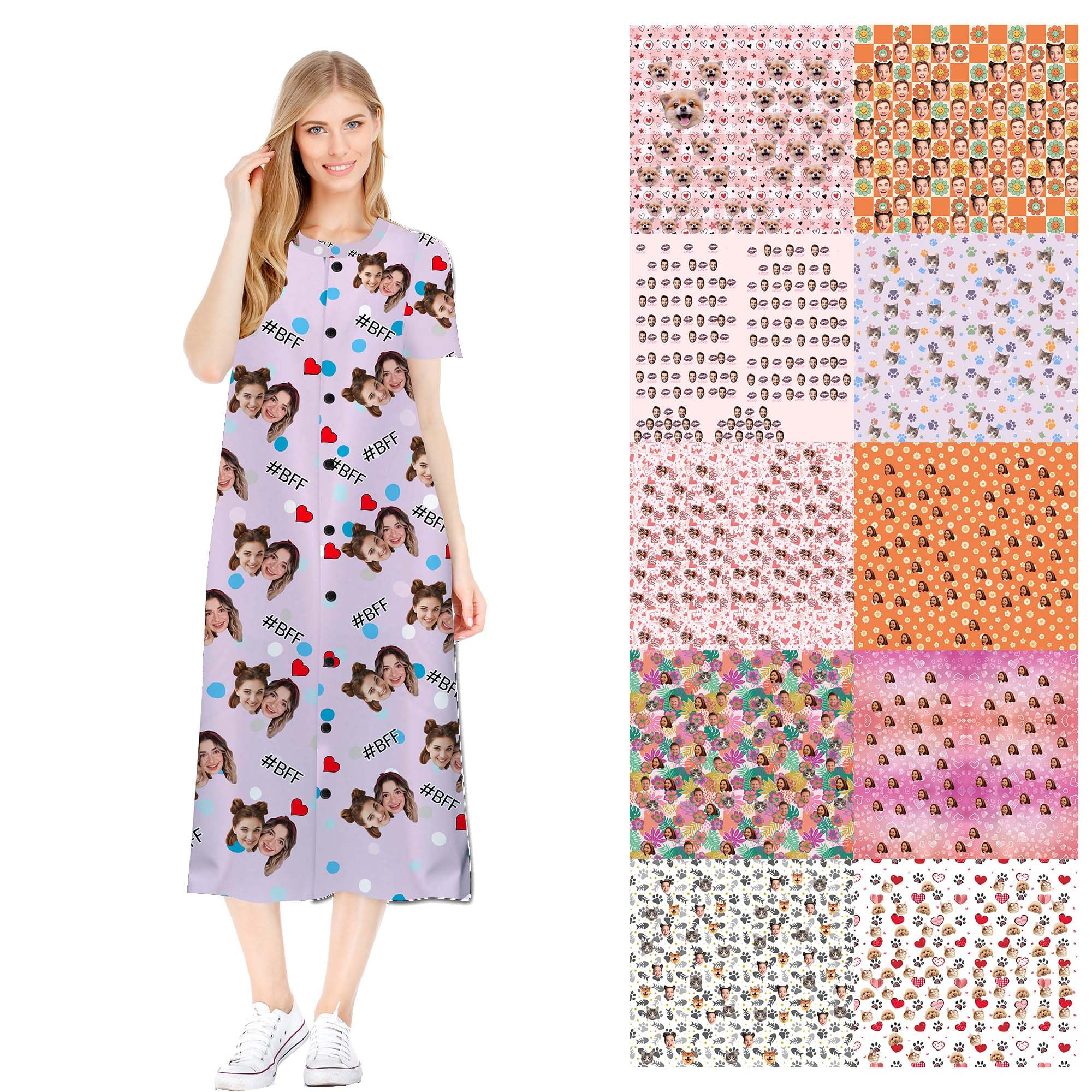 M YESCUSTOM Personalized Pajamas Custom Face Sleepwear Funny Pajamas Set for Women with Photo Customized Housecoat Nightgown
