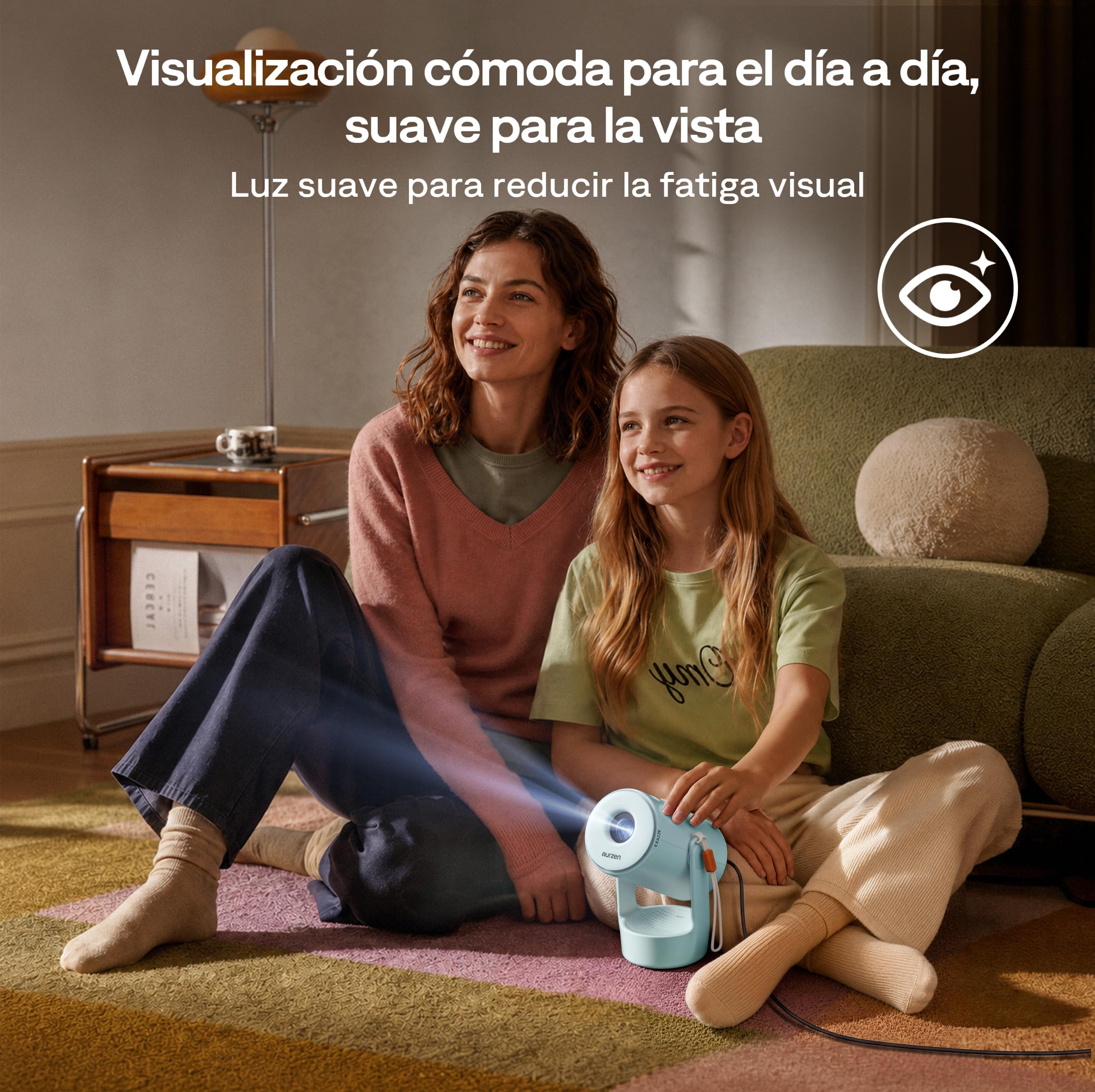 Aurzen E1 Mini Videoproyector Portátil 1080P Compatible con Netflix | Proyector de vídeo 720P HD nativo HDR10 con rotación de 180° y asa de transporte de cuerda, para cine en casa y exteriores