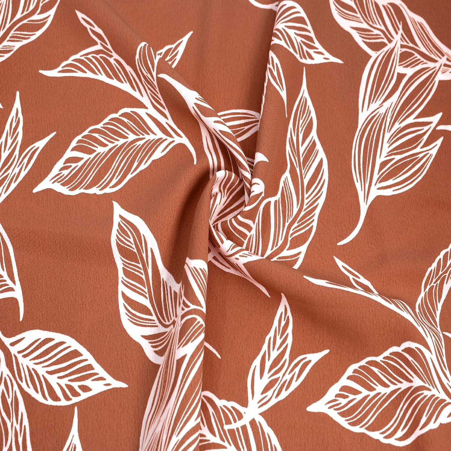 Peach Off White Leaf Pattern Printed Poly Moroccan Fabric by The Yard