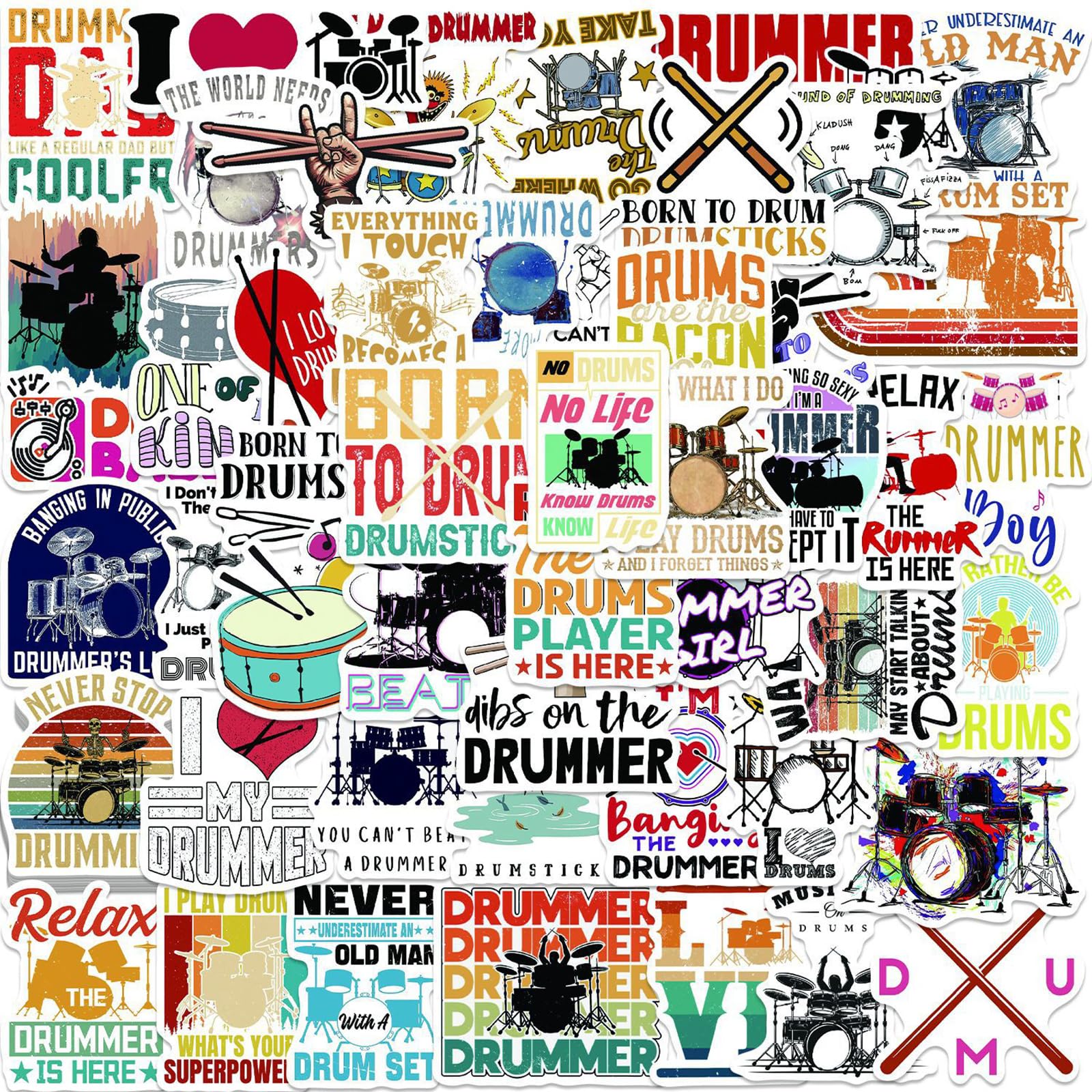 Aazon.co: 50PCS Dru Stickers Usic Stickers, Cool Druer Sticker...