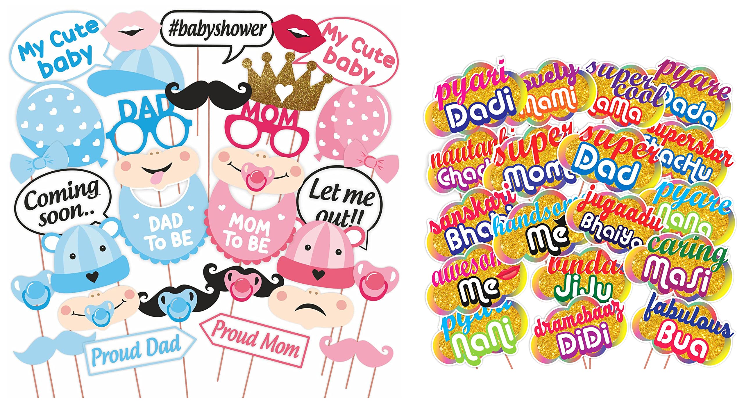 Wobbox All Occasion Indian Family Photo Booth Party Props (18 Pieces) & Baby Shower Party Photobooth Props - Set of 30 (B09SZ89BNJ) Amazon Price History, Amazon Price Tracker