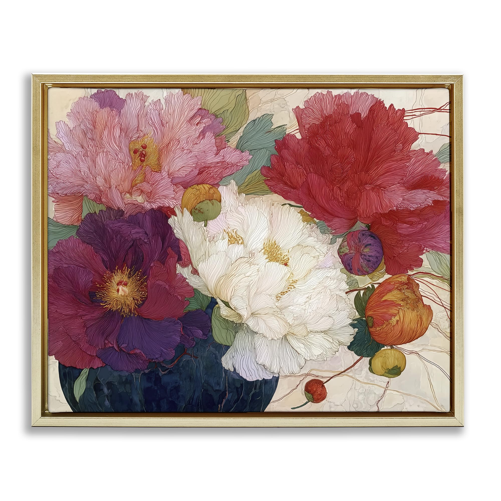 Ornate Floral Petals Botanical, 24 x 30 Inch Canvas in Floater Frame