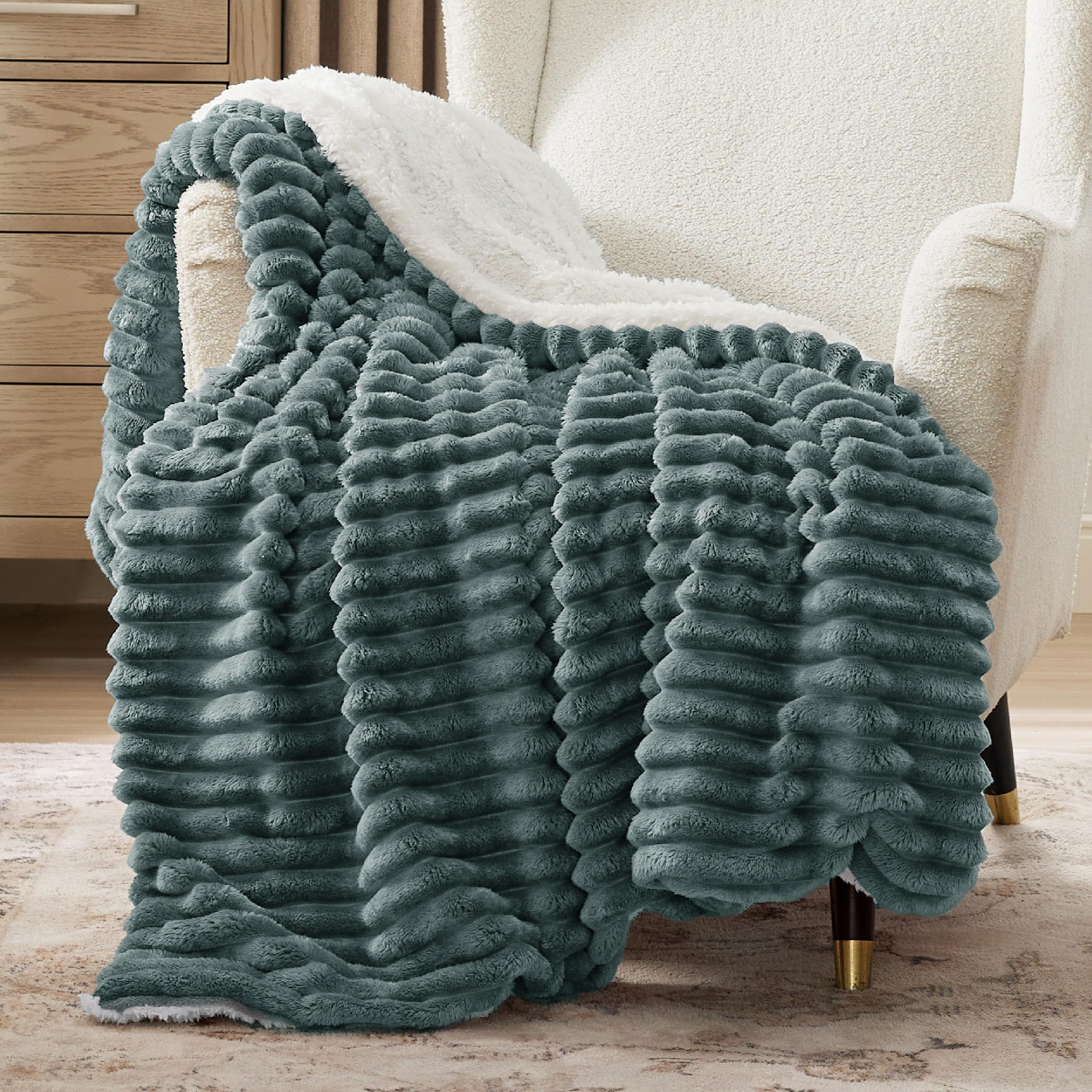 Photo 1 of Bedsure Sherpa Blanket Twin Size for Couch - Super Soft, Cozy Fleece Thick Warm Blanket for Winter, GentleSoft Plush & Fluffy Throw Gift for Women, Home Room Decor, Dark Green, 60x80 Inches