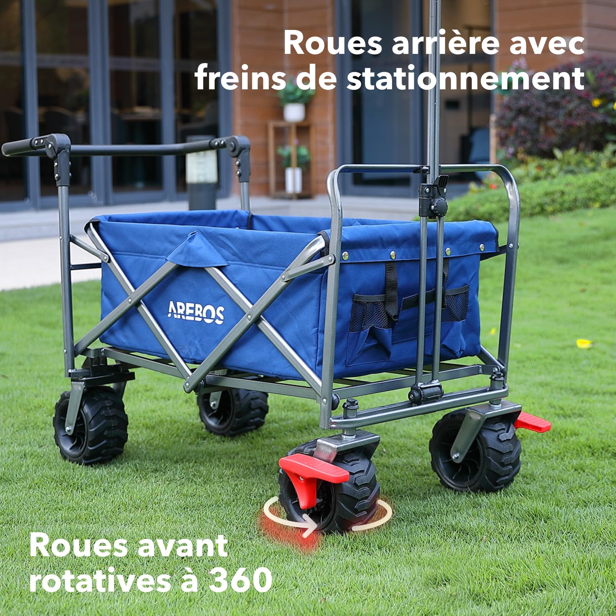 Arebos Chariot de Transport Pliable | Chariot à Main | Diable de Transport Chariot d'outillage avec 2 Poches en Filet et Une Poche extérieure | Pliable | Jusqu'à 100 kg de capacité de Charge | Bleu
