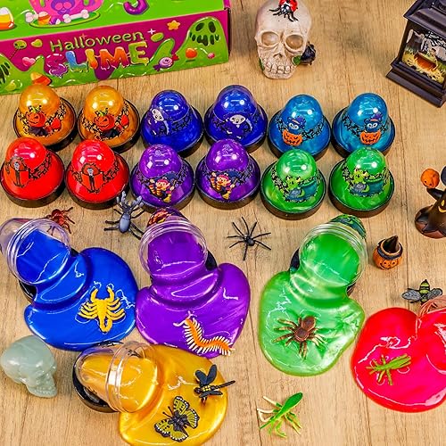 Miniatura 4 de MGparty Recuerdos de fiesta de Halloween para niños, paquete de 12 unidades de slime con insectos de plástico, juguetes de limo para aliviar el