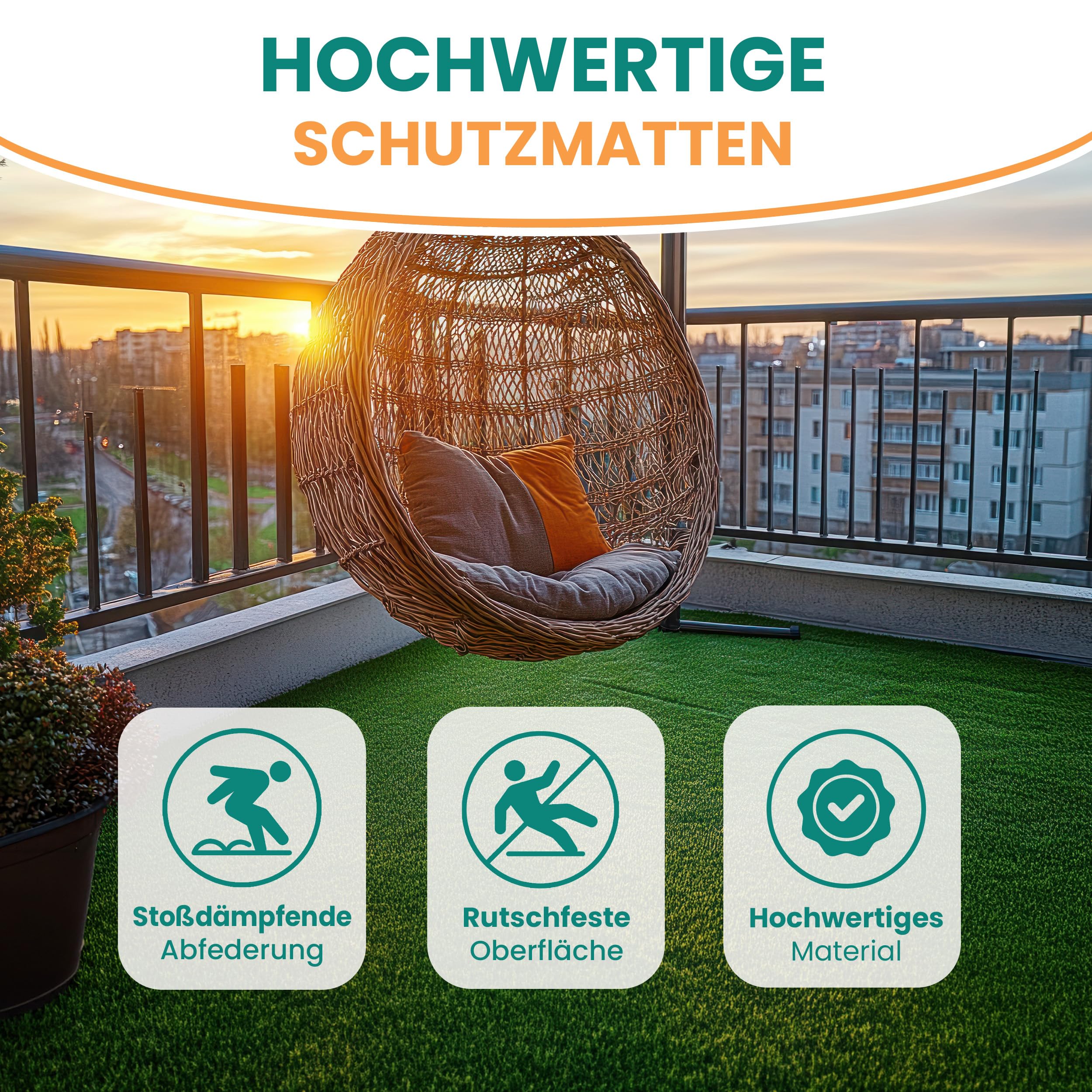 Gartenpirat Alfombrilla Anticaída con Césped Artificial 50x50 cm 50 mm – Seguridad Jardín Zona de Juegos – Antideslizante – Interior y Exterior