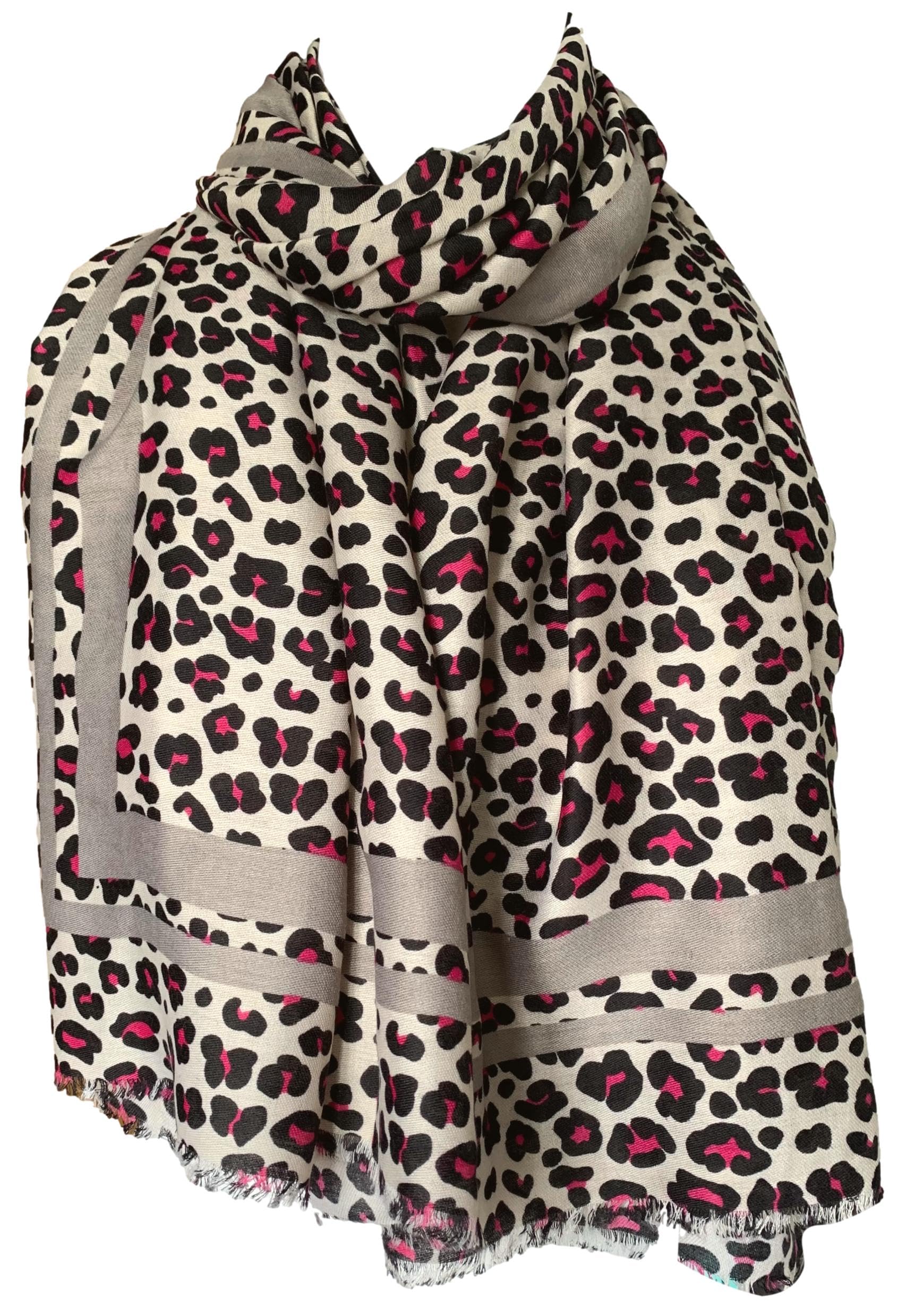 Leopard Print Scarf Ladies Hot Pink Grey Lightweight Wrap Animal Print Shawl New