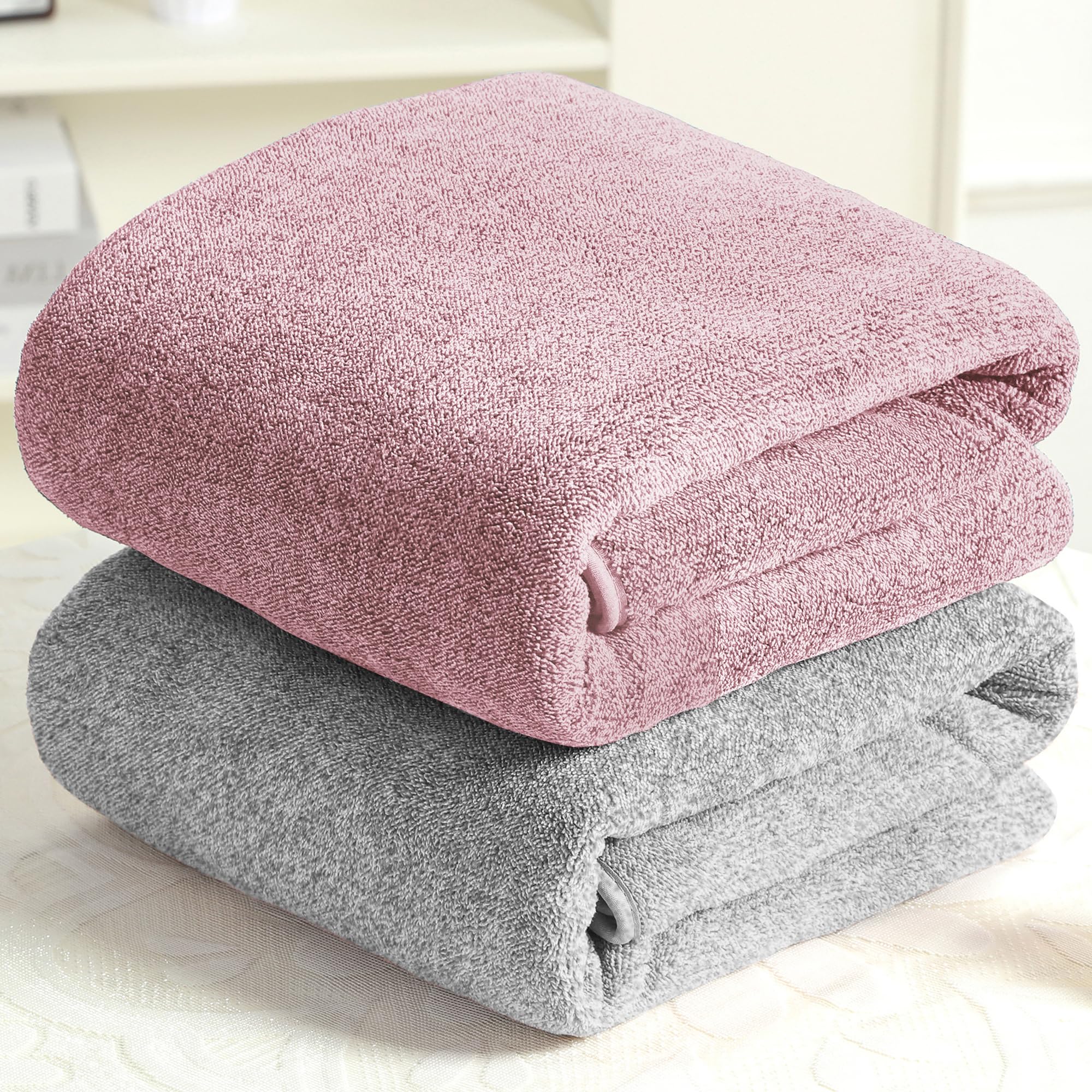Story@Home Bath Towel Large Size | 400 GSM Quick Dry Bath Towel | 70 x 140 cm Towel | Microfiber Bath Towels for Men, Women & Kids | Gym Towel | Perfect for Everyday Use (Peach & Grey) | 2 Piece