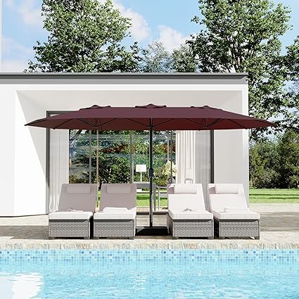 15 Ft Large Patio Umbrella with Base Included, Outdoor Double-Sided Rectangle Umbrella with Crank Handle, Outdoor Umbrella for Backyard, Pool, Patio,