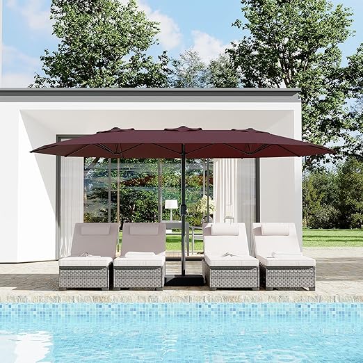 15 Ft Large Patio Umbrella with Base Included, Outdoor Double-Sided Rectangle Umbrella with Crank Handle, Outdoor Umbrella for Backyard, Pool, Patio,
