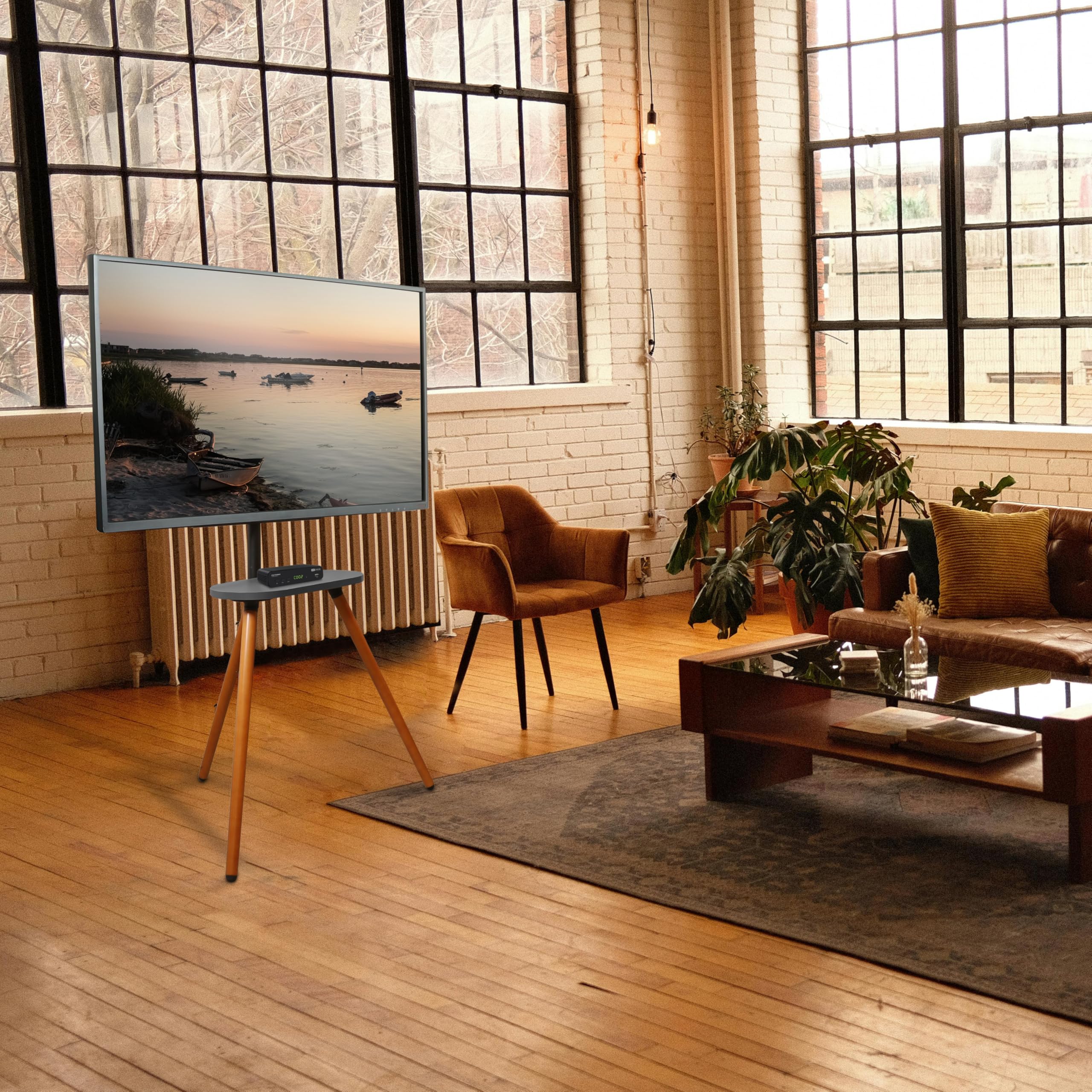 METRONIC 451077 Support TV sur Pied Television Universel 43 à 65 Pouces (109-165 cm) Pivotant avec Trepied Bois au Sol - Stand pour Télé, Max Vesa 400x400 jusqu'à 35 Kg