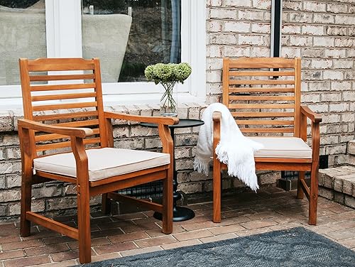 Miniatura 7 de PHI VILLA Juego de 2 sillas de comedor de madera de acacia para exteriores con cojines, juego de 2 sillones de madera con acabado aceitado para