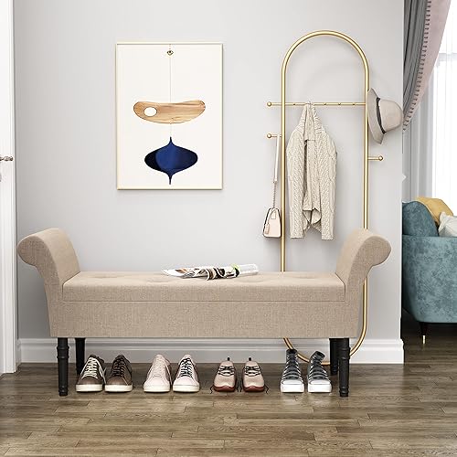 Miniatura 4 de Changjie Furniture Banco de almacenamiento moderno copetudo, banco de entrada con almacenamiento para sala de estar y dormitorio (bronceado)