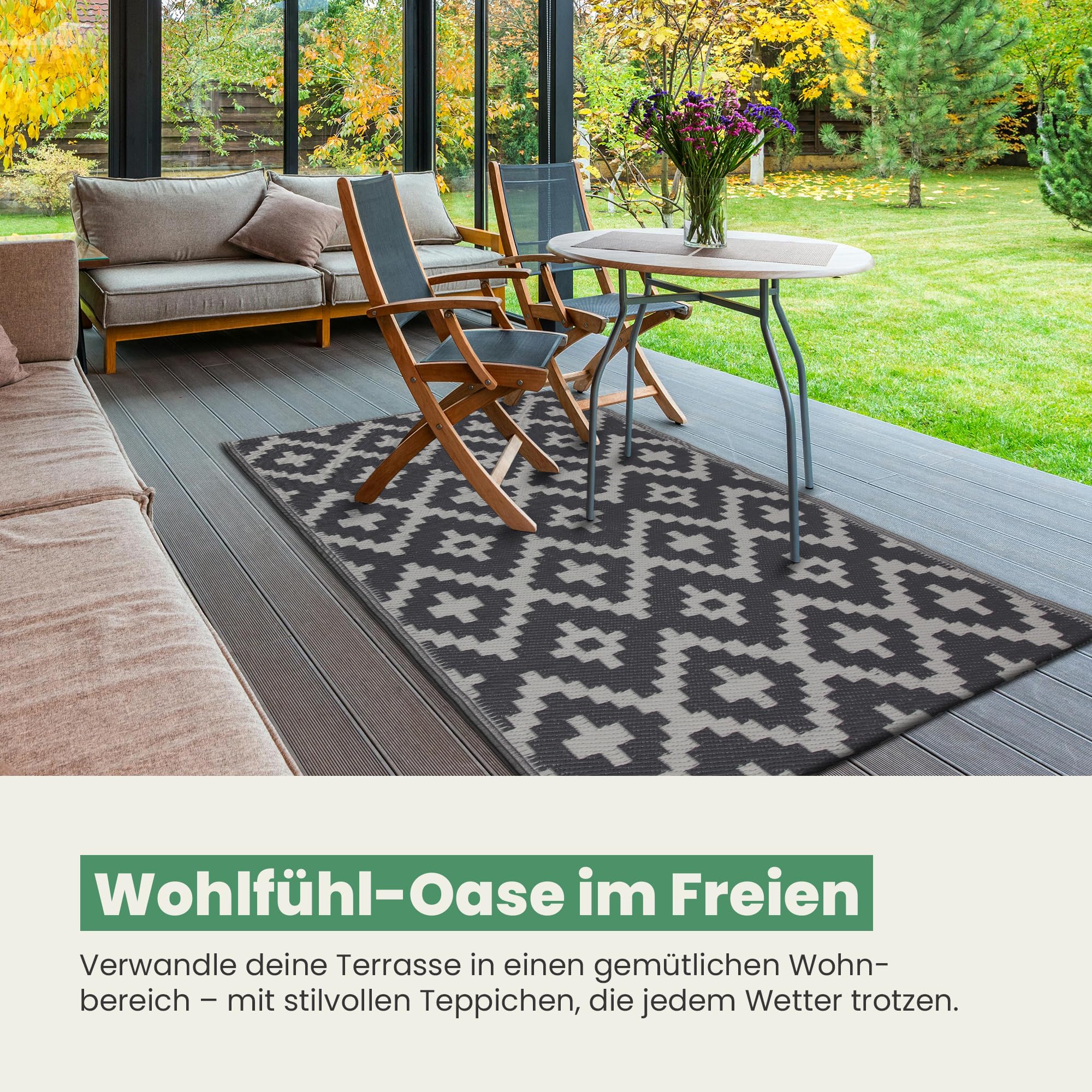 Bestlivings Outdoor Teppich Wetterfest und UV-Beständig (90x150cm / Ethno) Teppich aus Kunststoff für Garten, Balkon, Terrasse - Outdoorteppich