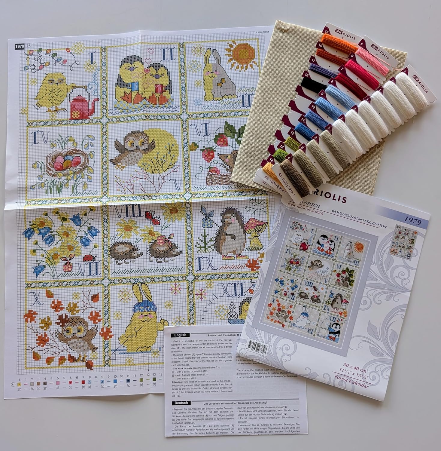 RIOLIS - Forest Calendar 1979, Cross Stitch Kits 11¾" x 15¾", Cross Stitch Kits for Beginners & Advanced, Crossstitching Kit Adult, Embroidery Counted Stitching Kit