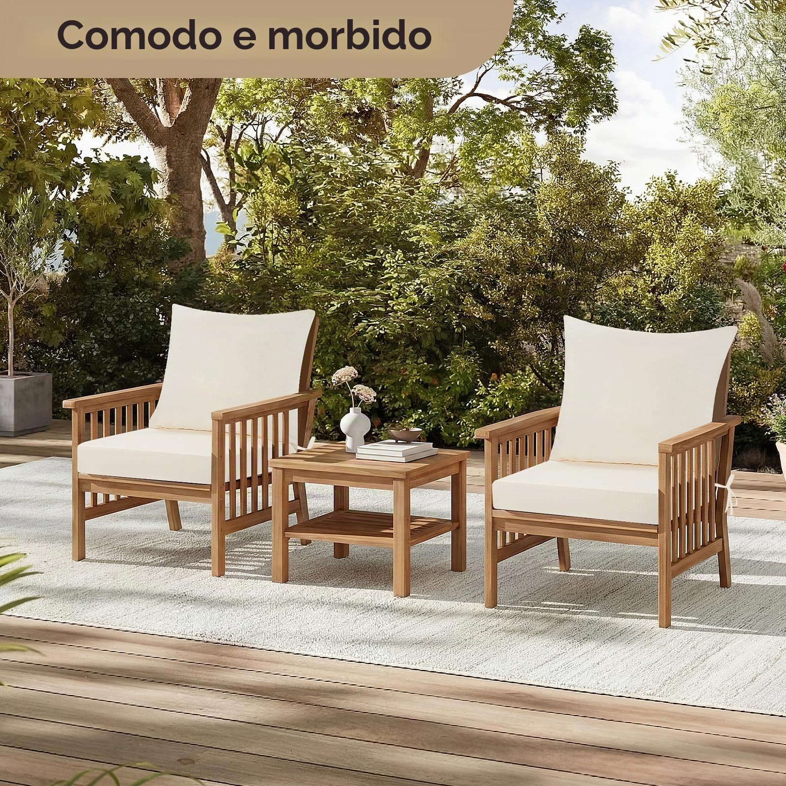 Cuscino per sedia da giardino con schienale, spessore 7 cm, impermeabile, con fodera rimovibile, cuscino per mobili da patio, con laccetti, per sedie del divano, 45 x 45 cm, beige