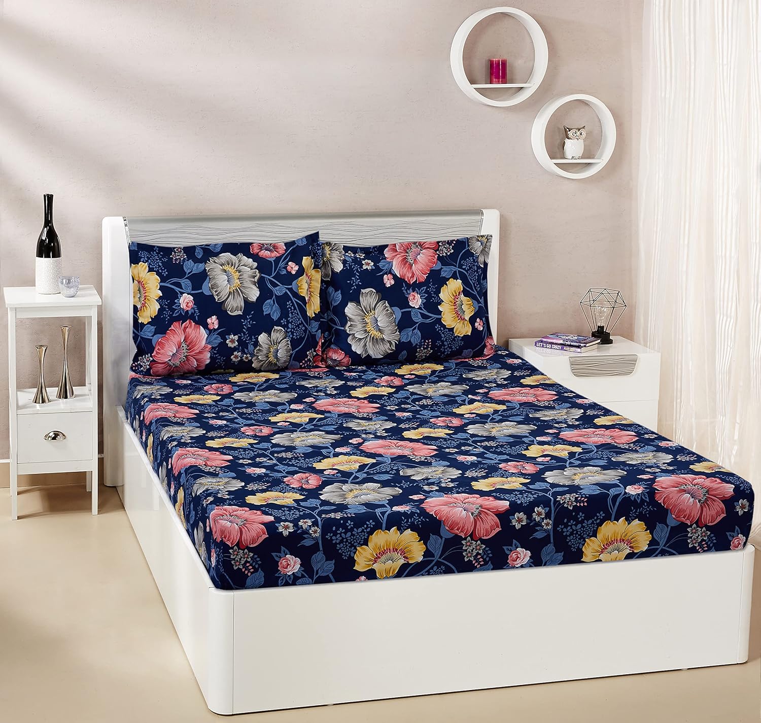 Buy Amazon Brand Solimo Midnight Bloom Microfibre Elastic Fitted