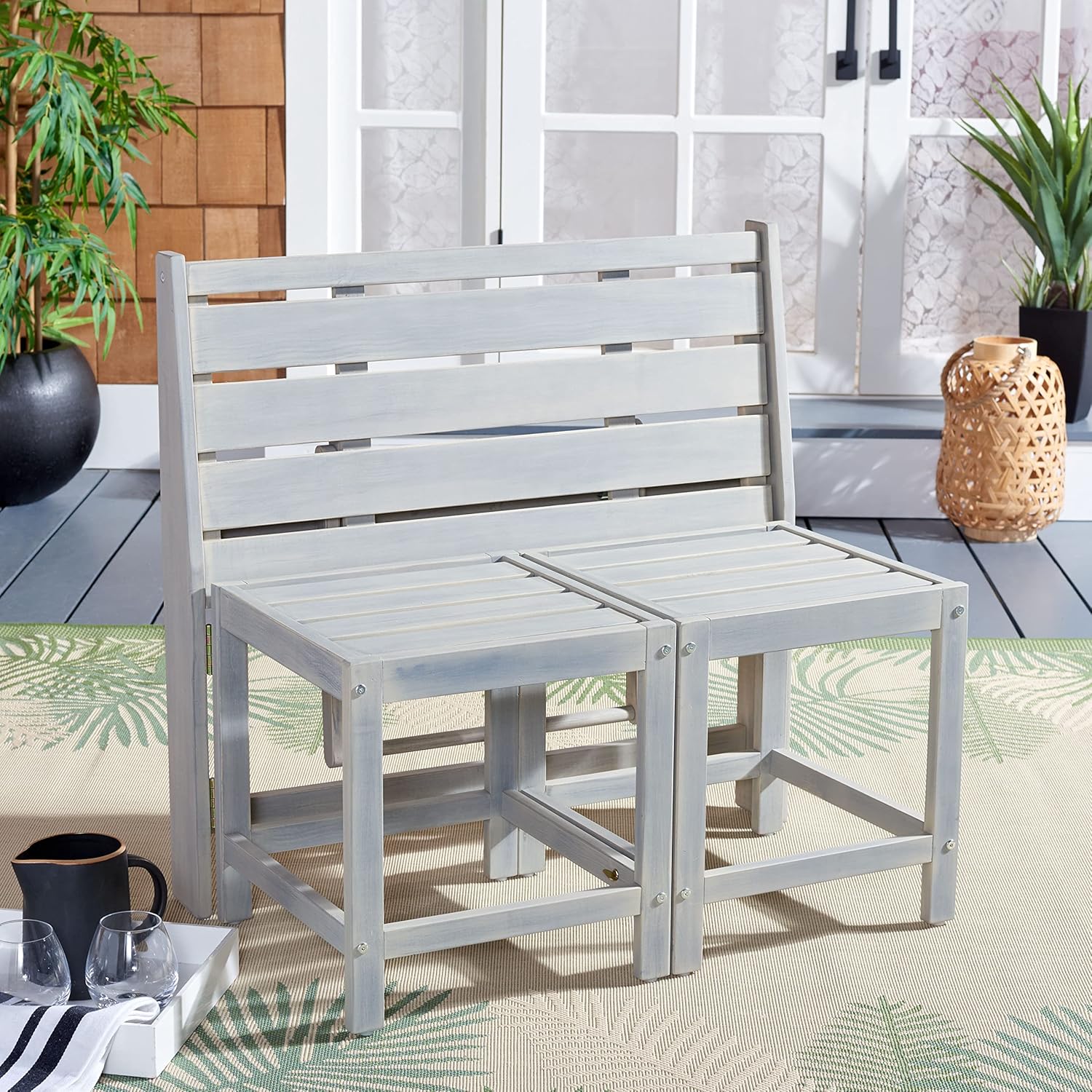 SAFAVIEH Outdoor Collection PAT6752 Bench, Ash Grey