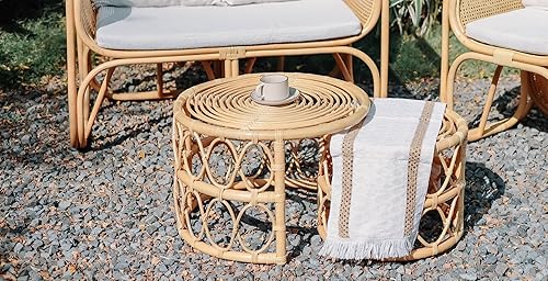 Miniatura 6 de Nordlys Juego de 2 mesas de centro de ratán natural, exóticas y bohemias para sala de estar