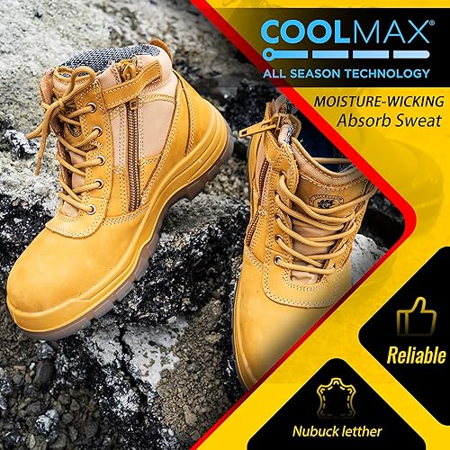 Miniatura 2 de Rockrooster AK050 - Botas de trabajo para hombre, puntera de acero, cremallera YKK, 6in, antideslizantes y resistentes al deslizamiento, piel