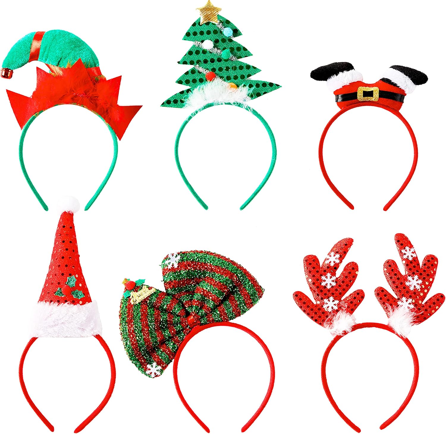Christmas Assorted Headbands Pack Includes 6 Festive Designs, Novelty