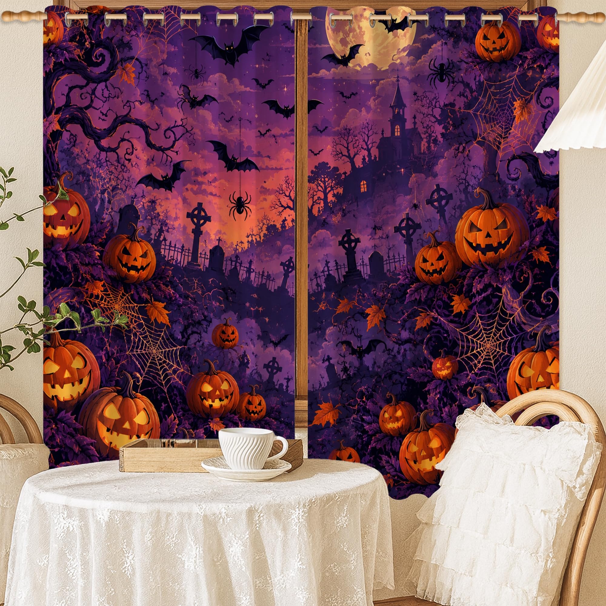 Rideaux occultants Halloween motif citrouilles pour maison