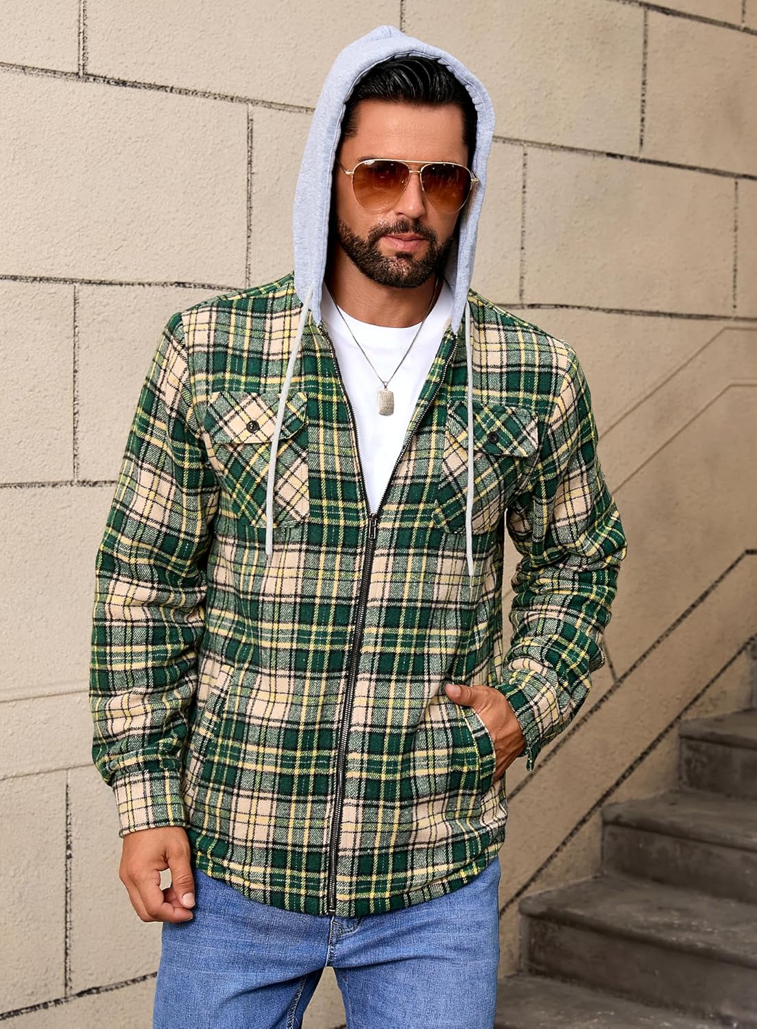 Men's Full Zip Sherpa Lined Flannel Jacket Fleece Hooded Plaid Jacket with Hood for Men - Image 5