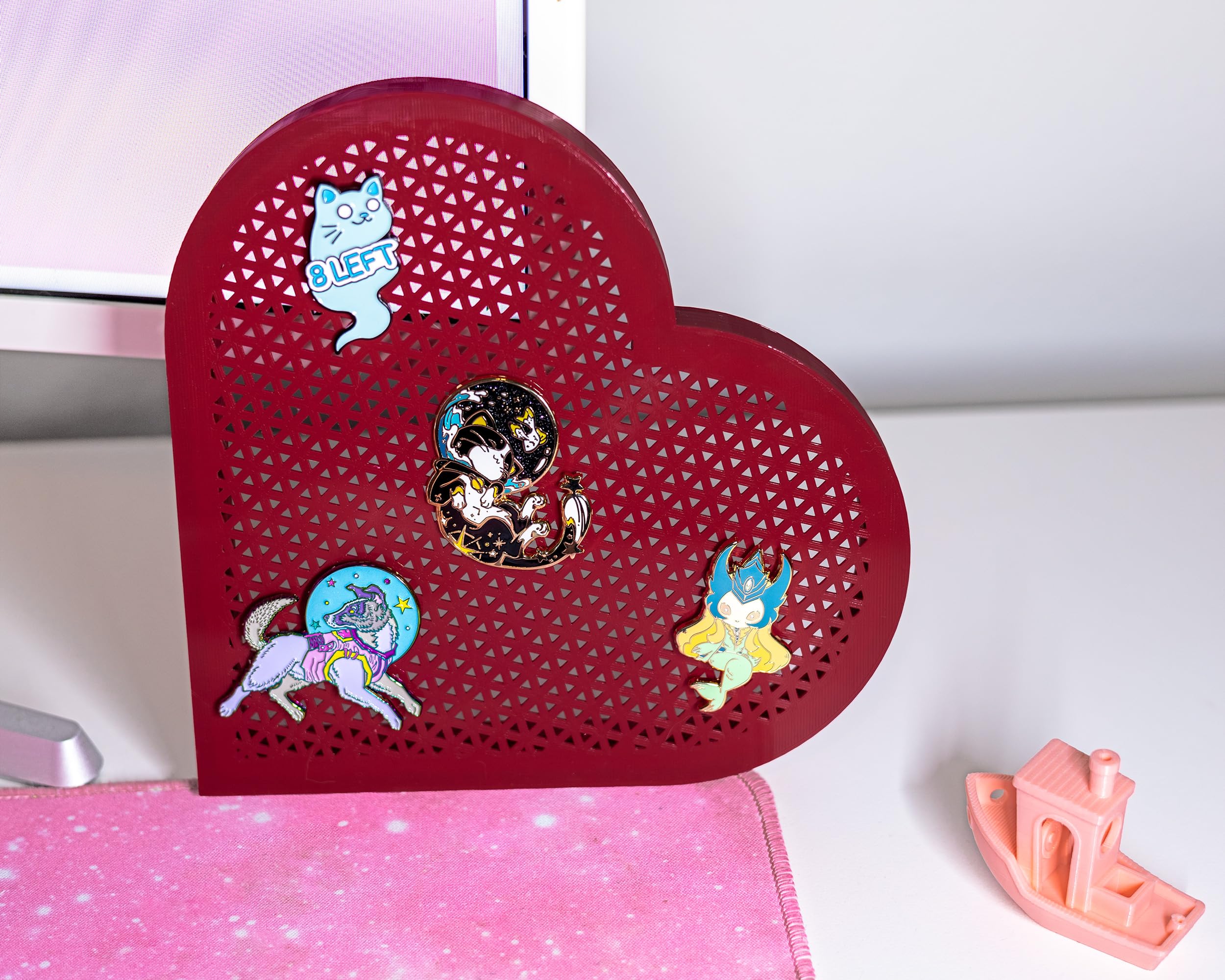 Enamel Pin Board Display for Pin Collectors (Heart) - Wall Mount Enamel Pin Display/Pin Holder (2 Colors) (Red)