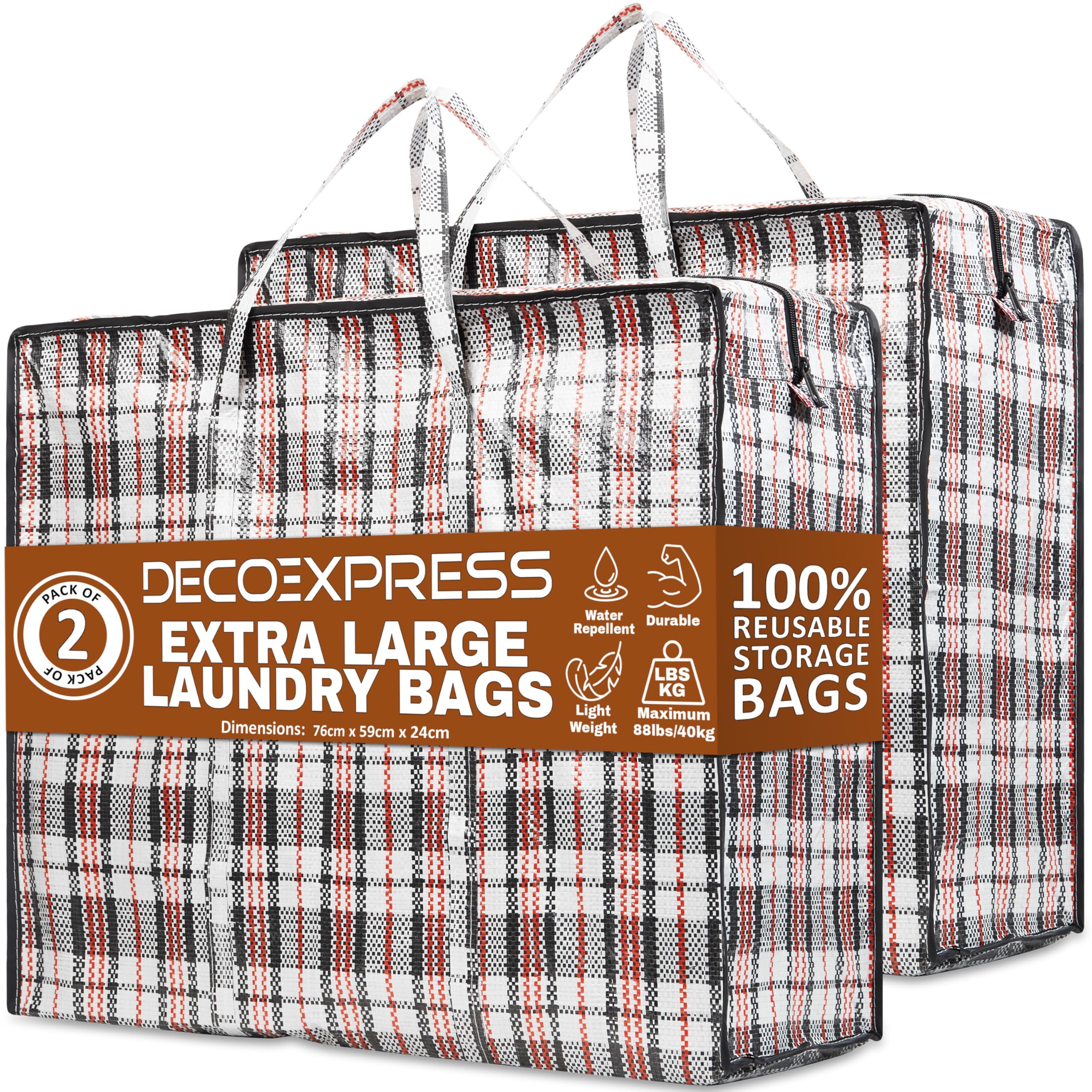 Deco Express Multi Laundry Bags Xxl, Pack Of 2, 107L Strong, Durable & Reusable Extra Large Storage Bags With Zips, Ideal For Moving, Shopping, Packing, Laundry & Clothes Storage (76 X 59 X 24 Cm)