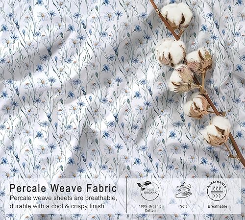 Miniatura 4 de RUVANTI Juego de sábanas tamaño completo 100% algodón orgánico, tejido de percal, certificado GOTS, juego de 4 piezas, bolsillo profundo de 15",