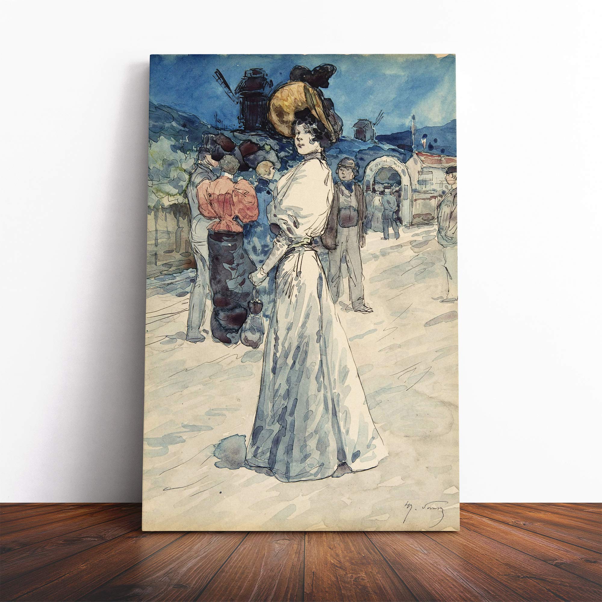 Henry Somm Outside The Moulin Galette Canvas Print | Gallery Wrapped 30mm Frame Wall Art | 30x20 inches | Ready to Hang | Modern Picture | Living Room Bedroom Lounge Office