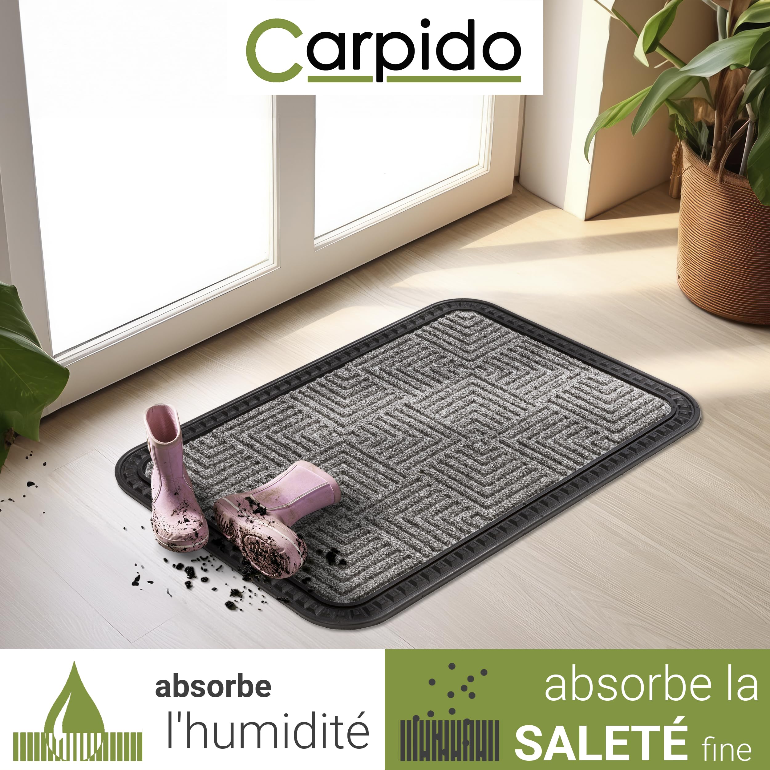 Carpido Paillasson Extérieur & Intérieur - Set de 2 50x80 cm - Argent Motif - Tapis de Porte antidérapant - Tapis de propreté résistant - extérieur Marches