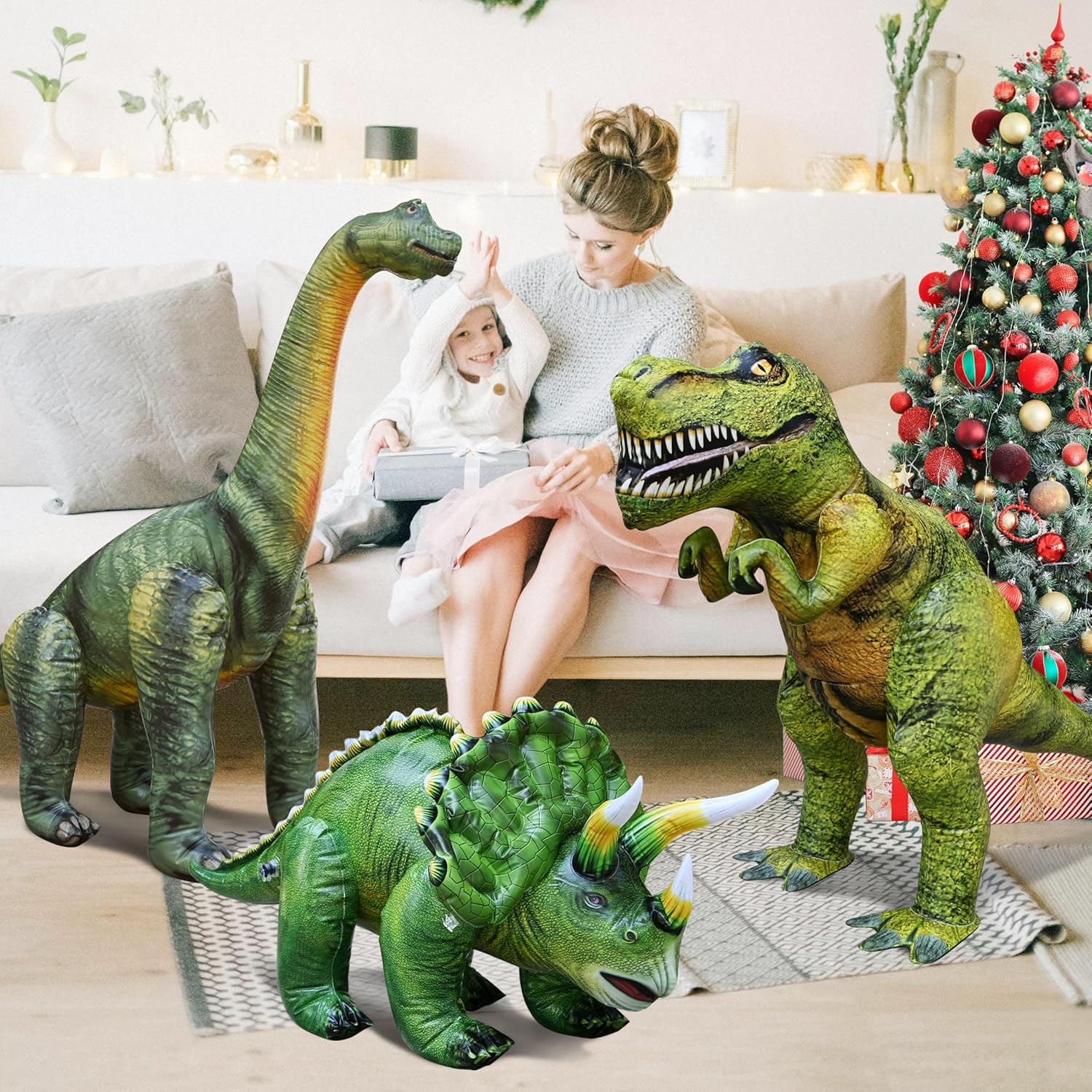 Jet Creations Dinosaur Inflatable 3-Pack – T-Rex, Brachiosaurus & Triceratops, Over 43" Long Dinosaur Toys for Kids, Jurassic Party Decor, Thanksgiving & Christmas Decorations