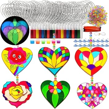 Ayhuhra 30 Set Valentines Flower Heart Suncatcher Craft Kits, Love Crafts