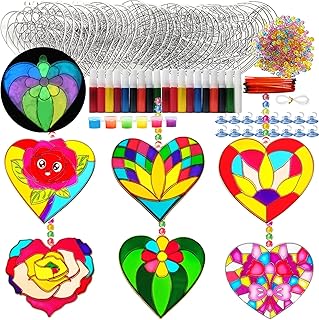 Ayhuhra 30 Sets Valentine's Day Suncatcher Craft Flowers Heart Suncatchers Glow in The Dark Valentines DIY Window Paint Art Suncatchers for Valentine Gift Exchange Mother's Day Art Craft Supplies