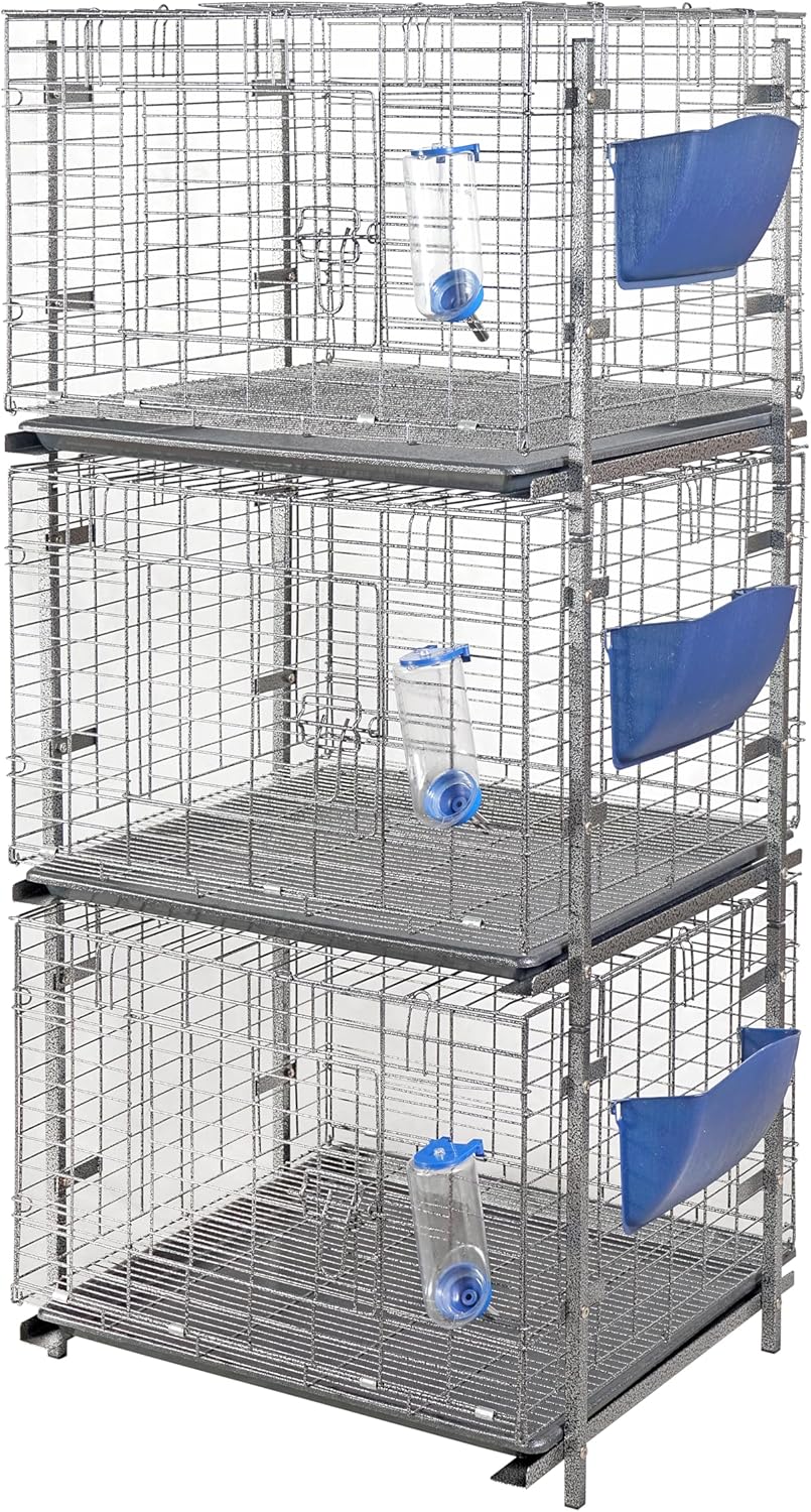 Stackable Rabbit Cage with Feeder and Water Bottle, 24 x 24 x 16 inches, Guinea Pig Ferret Bunny Hutch (3)