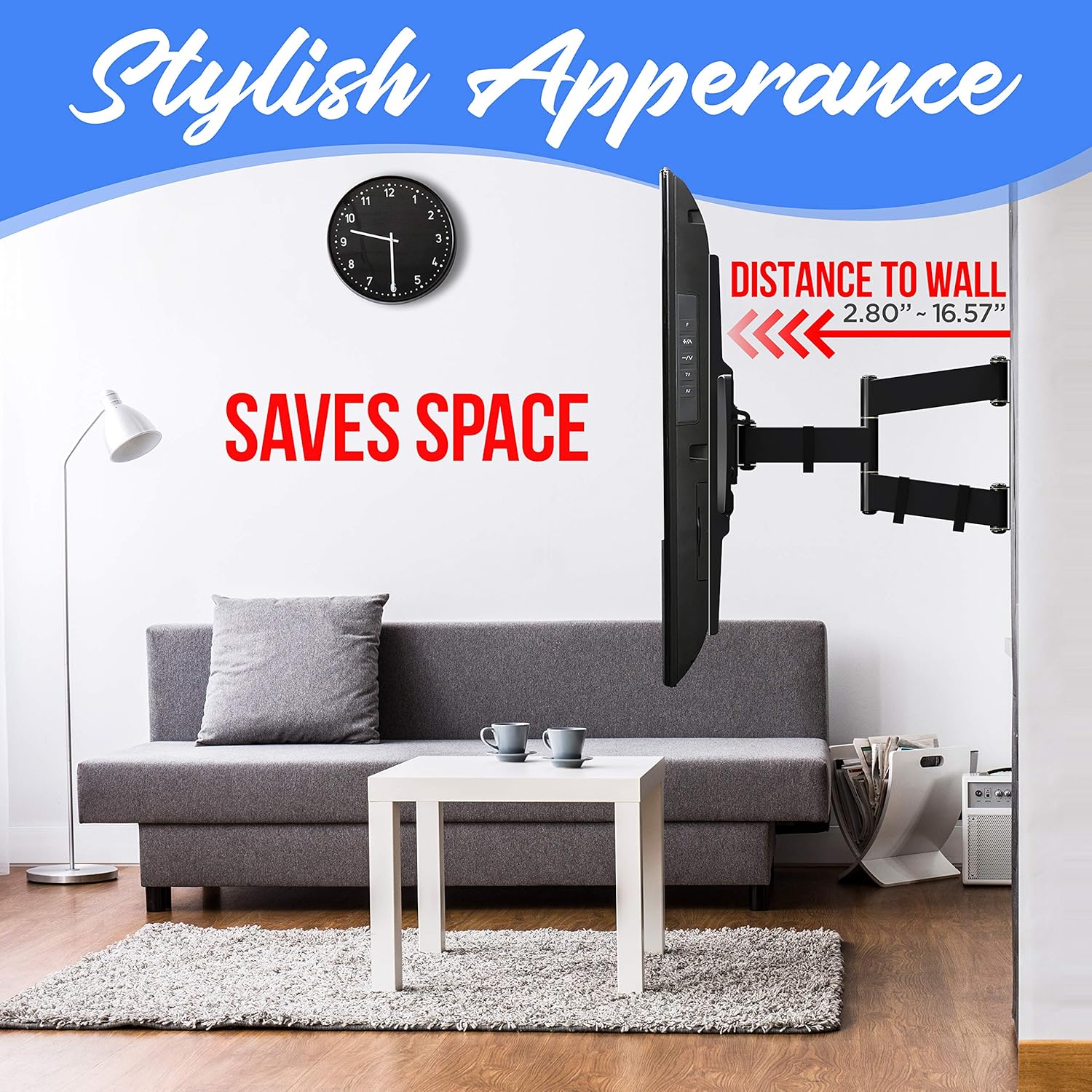 PYLE Universal Wall Mount TV Bracket - Flat Screen TV Wall Mount Full Motion Tilting - Mounts 42-70" LED/LOLED & Plasma TV Flat Screens - VESA Mounting, 90° Swivel, 132 lbs Weight Capacity -PYWM66