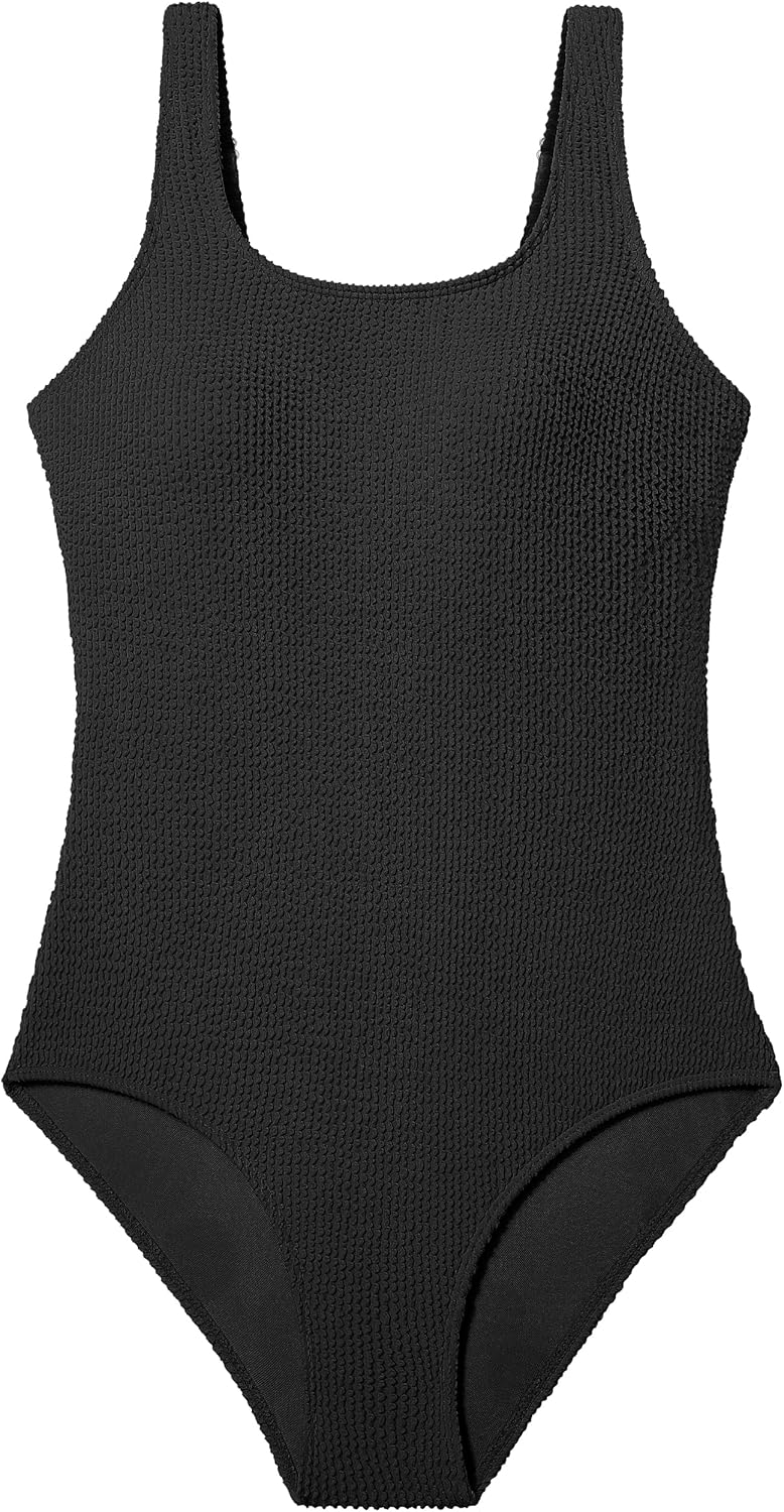 Girls Swimsuit Ribbed One Piece Swimsuits Solid Color Bathing Suit for Girls Full Lined Adjustable Straps Pad Swimwear