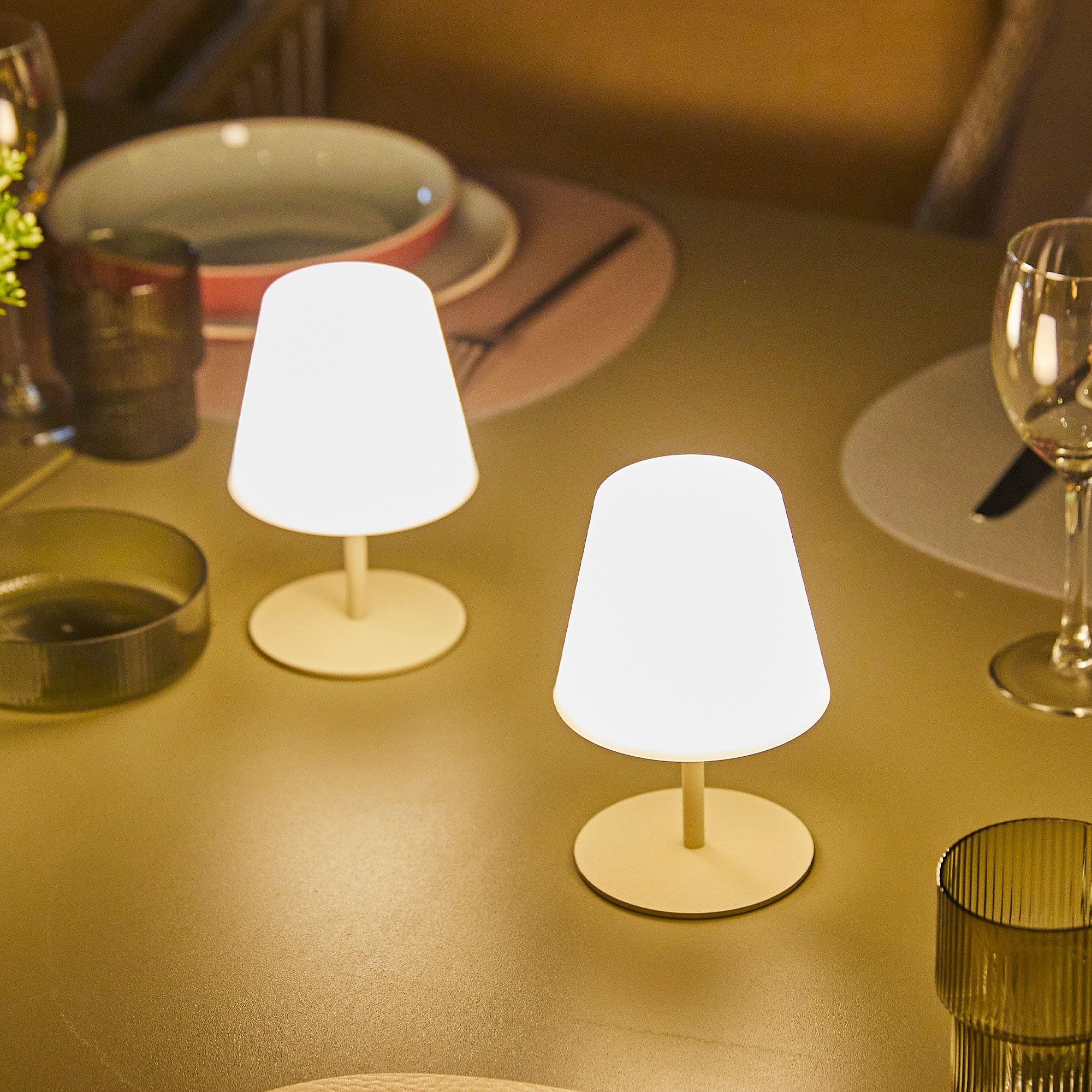 Lumisky Set de 2 lampes de table LED sans fil TWINS Cream H16cm