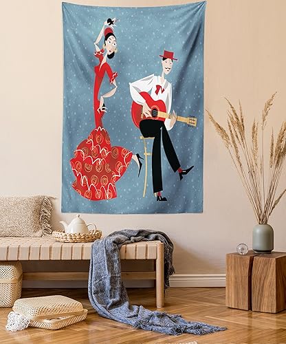 Miniatura 43 de Lunarable Tapiz de La Habana, caballeros que tocan saxofón con sombreros de Panamá y auto rojo nostálgico, colgante de pared para dormitorio, sala