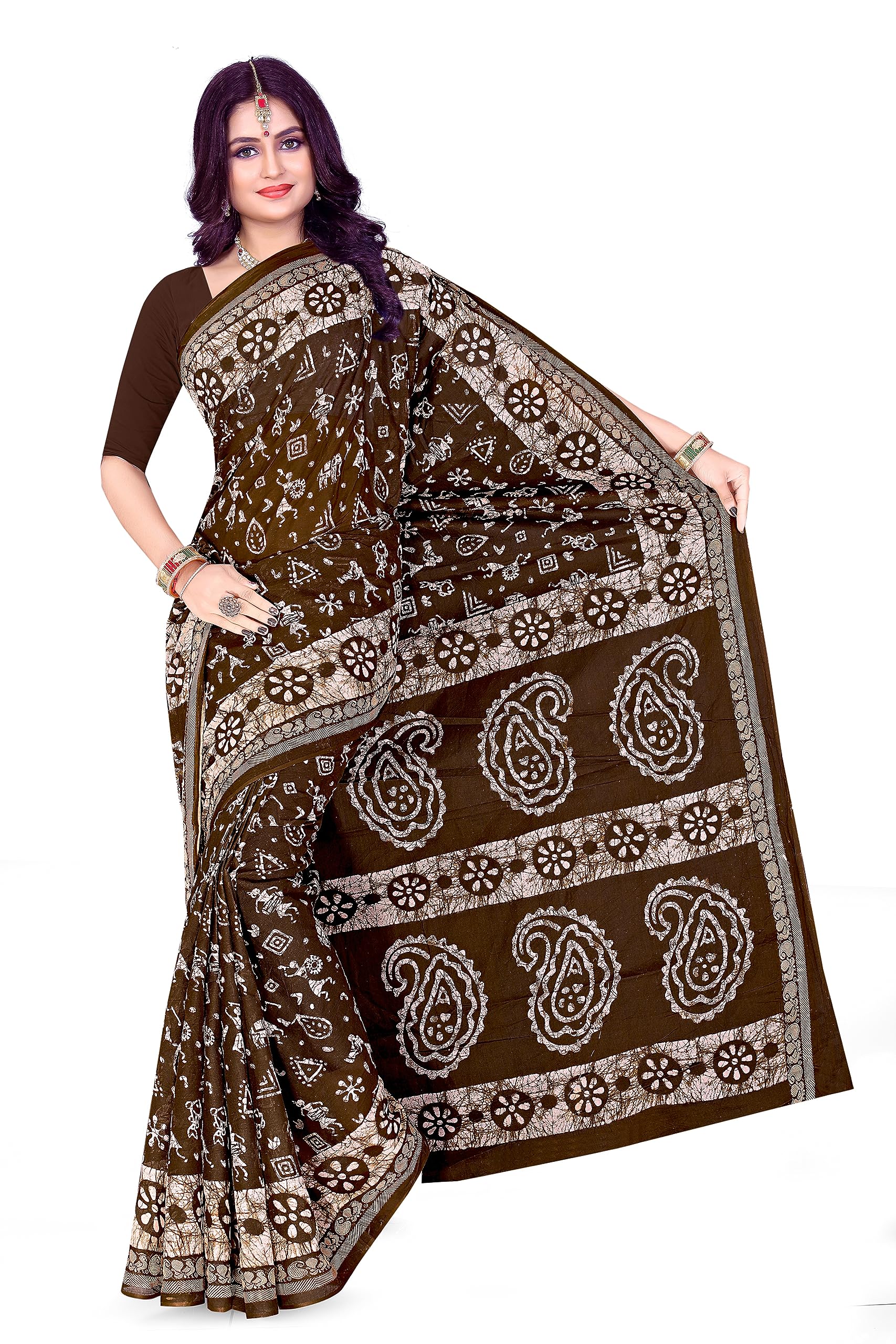 Tamaira Fashion Women's Plain Weave Pure Cotton Saree Without Blouse Piece(2476_Coffee)