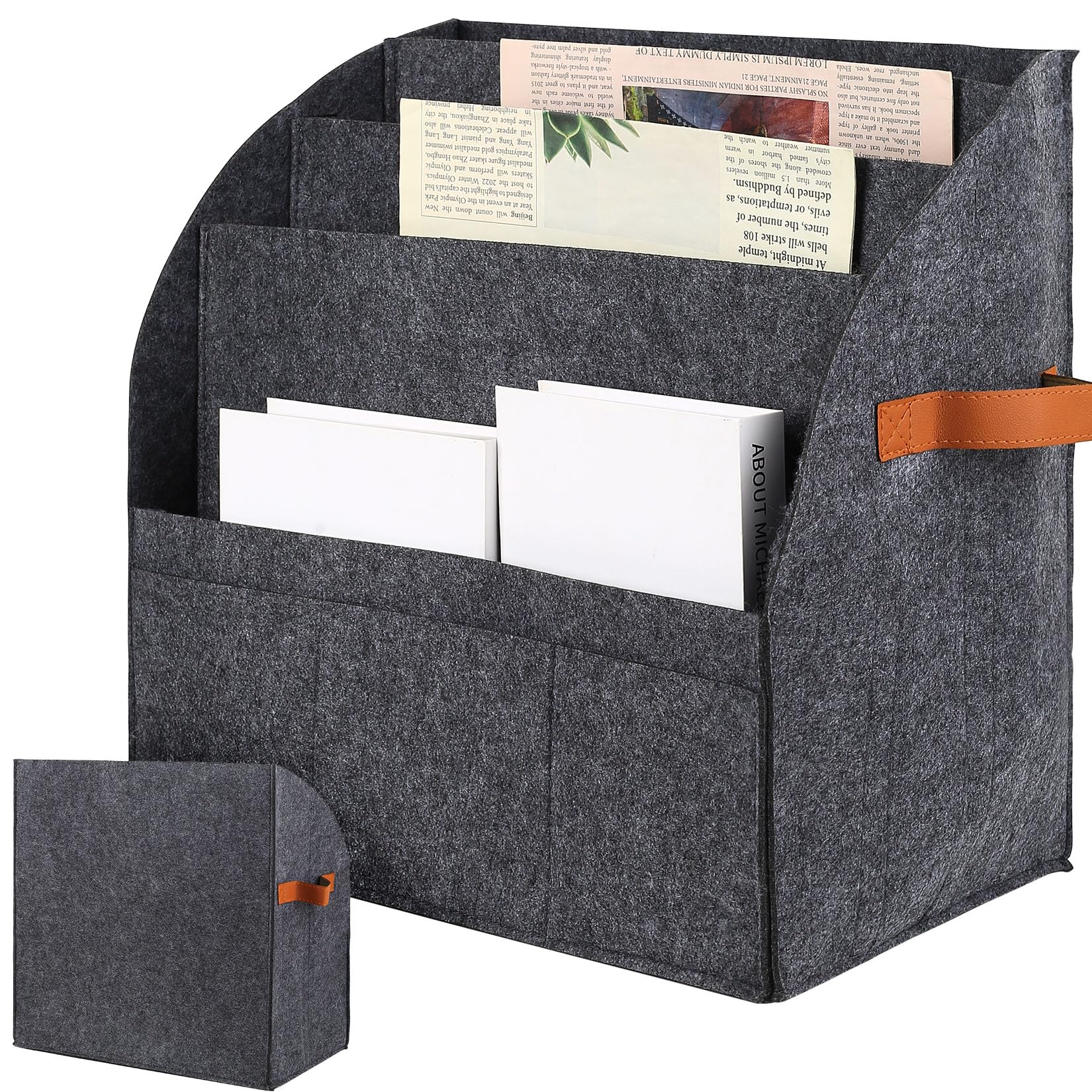 Portariviste da Scrivania in Feltro, Porta Documenti Ufficio Scrivania, Cestino Portaoggetti Pieghevole con Divisorio Rimovibile 4 Strati, Porta Libri con 3 Piccole Tasche per Casa Ufficio Soggiorno