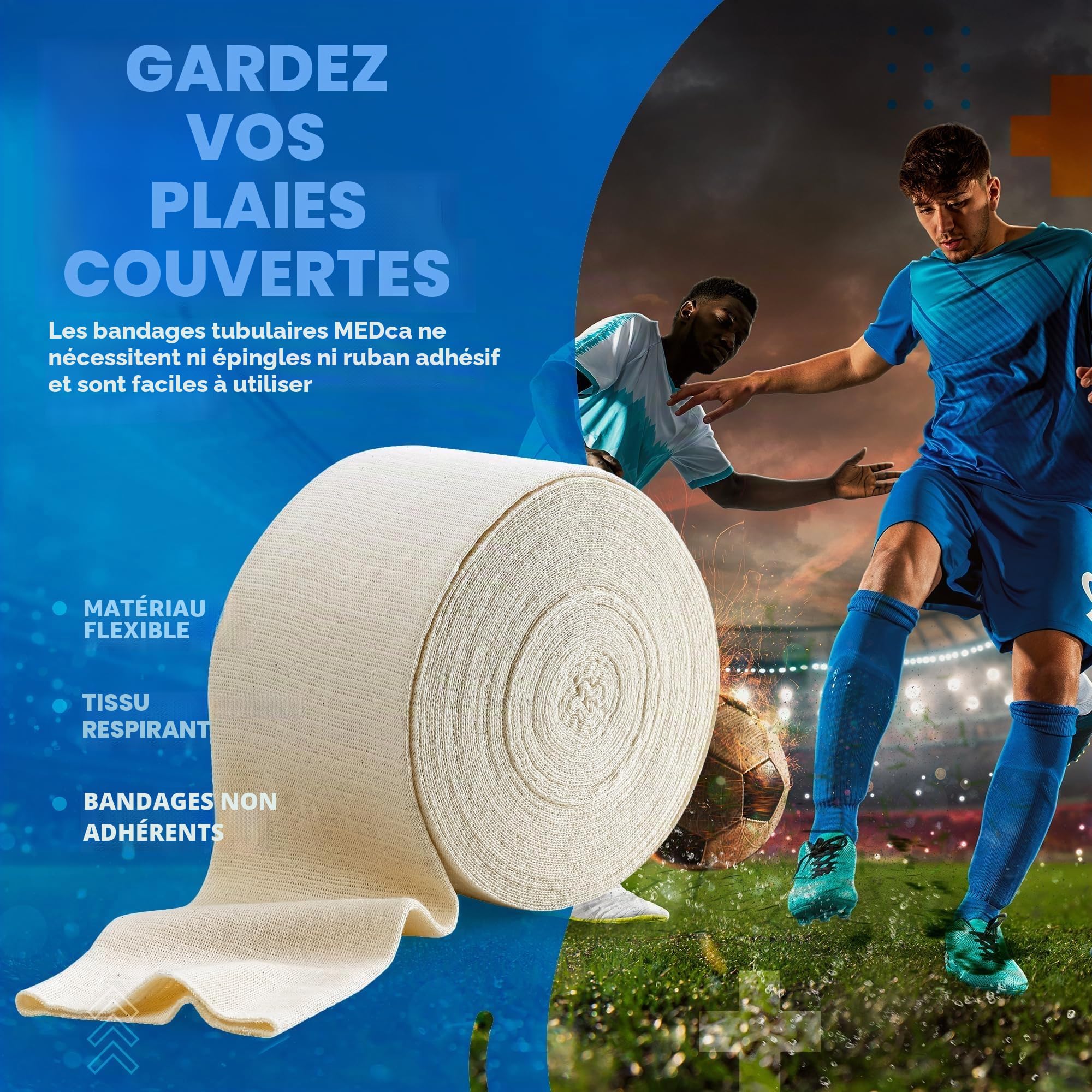 Bandage de soutien tubulaire élastique taille C, boîte de 10 m - couleur naturelle (2,75" x 33 pieds) pour grand bandage de soutien du genou - cuisse moyenne, coton élasthanne