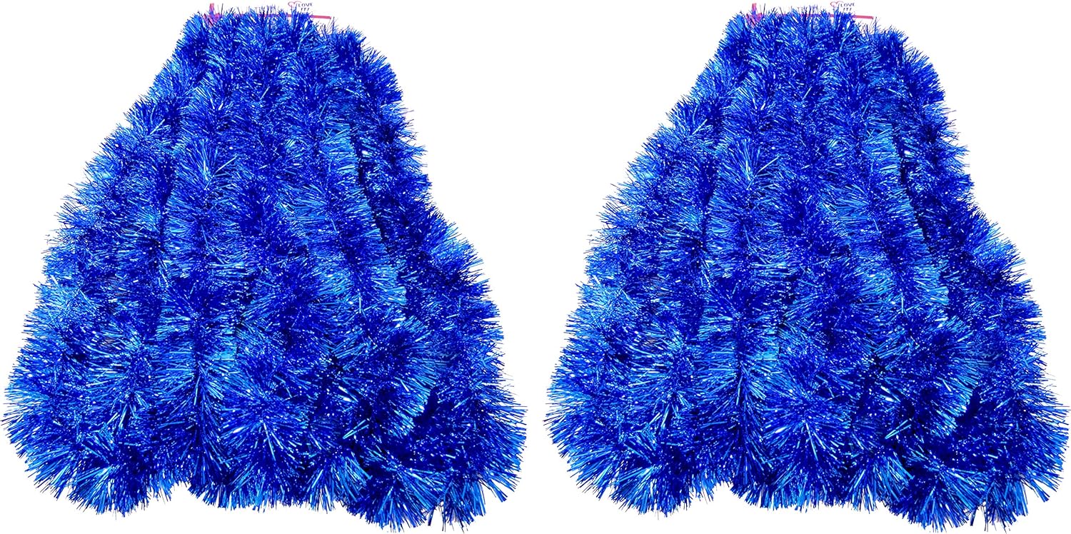 2 Packs Blue Super Thick Tinsel Garland 50 Ft Total (Two Strands Each 25 ft Long) (Blue, 50 Ft. (Two 25 ft Tinsels)) Blue 50 Ft. (Two 25 ft Tinsels)